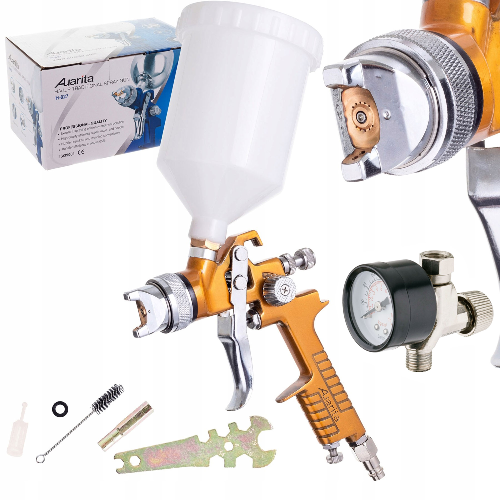 Lakovací pistole 2,0 mm Originál Auarita Gold H-827 reduktor tlaku