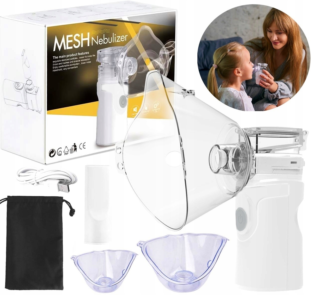 INHALATOR SIATECZKOWY NEBULIZATOR PRZENOŚNY RĘCZNY NA BATERIE USB