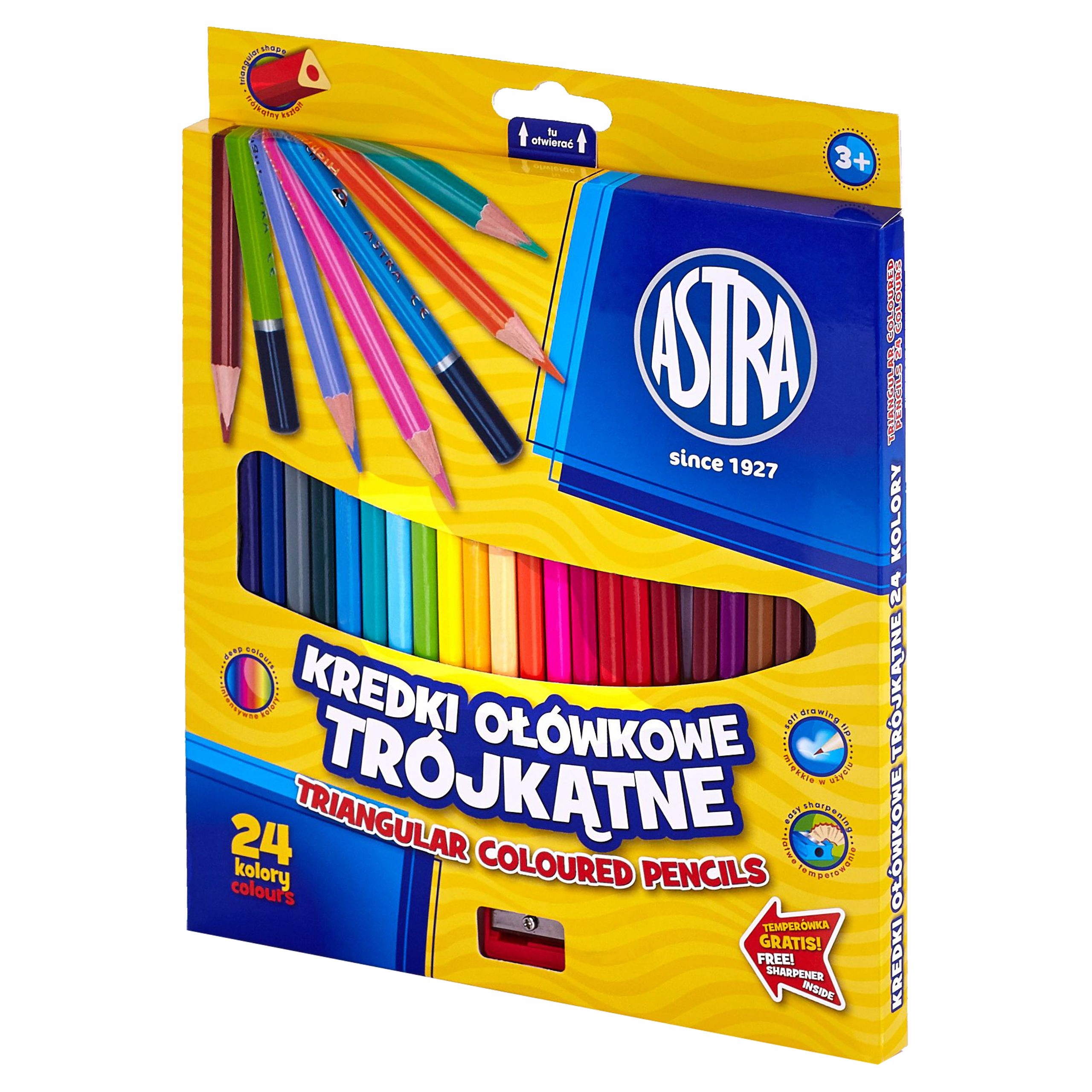 KREDKI TRÓJKĄTNE OŁÓWKOWE 24 INTENSYWNE NASYCONE KOLORY TEMPERÓWKA ASTRA EAN (GTIN) 5900263060450