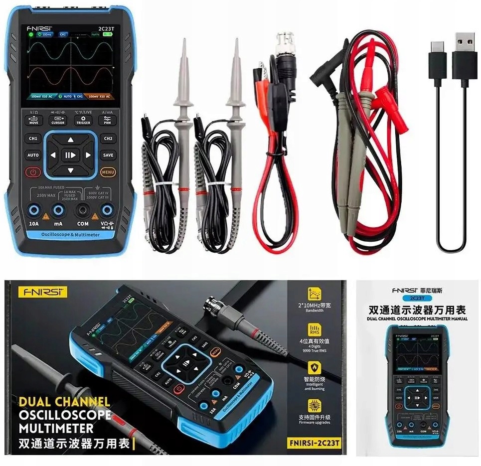 Multimetr cyfrowy miernik generator oscyloskop 3w1 FNIRSI 2C23T 2x sonda