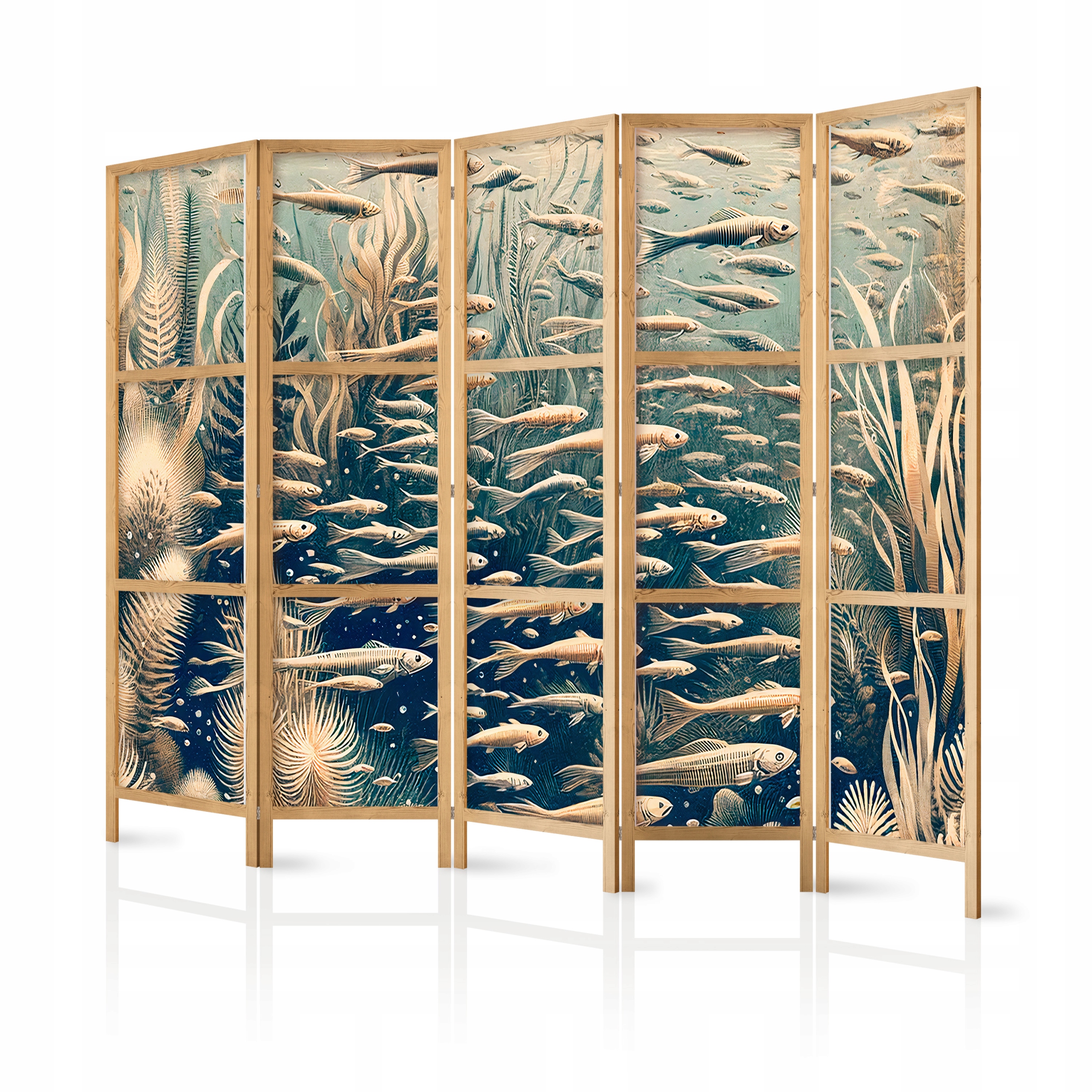Paraván Japonský Panelový 5-DÍLNÝ Podvodní Svět Ryby Oceán 3D 225x172