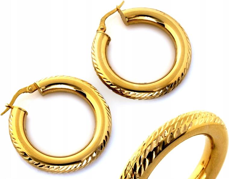 Náušnice s tlustými nafukovacími koly ze žlutého zlata 585 25 mm jako dárek 14K, módní