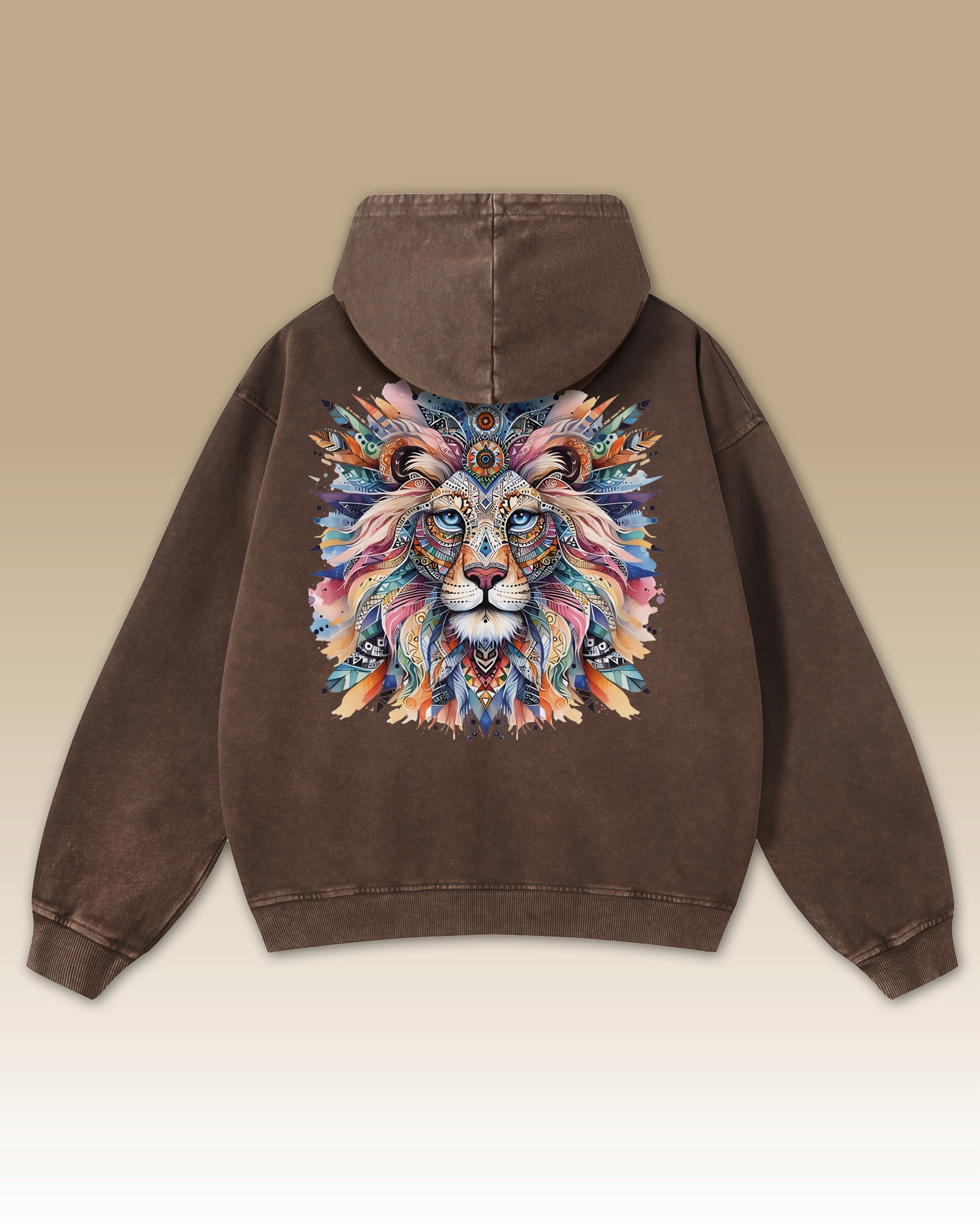 Mikina s lvem Umělecký lev Safari Síla Odvaha Barevná Hnědá XXL