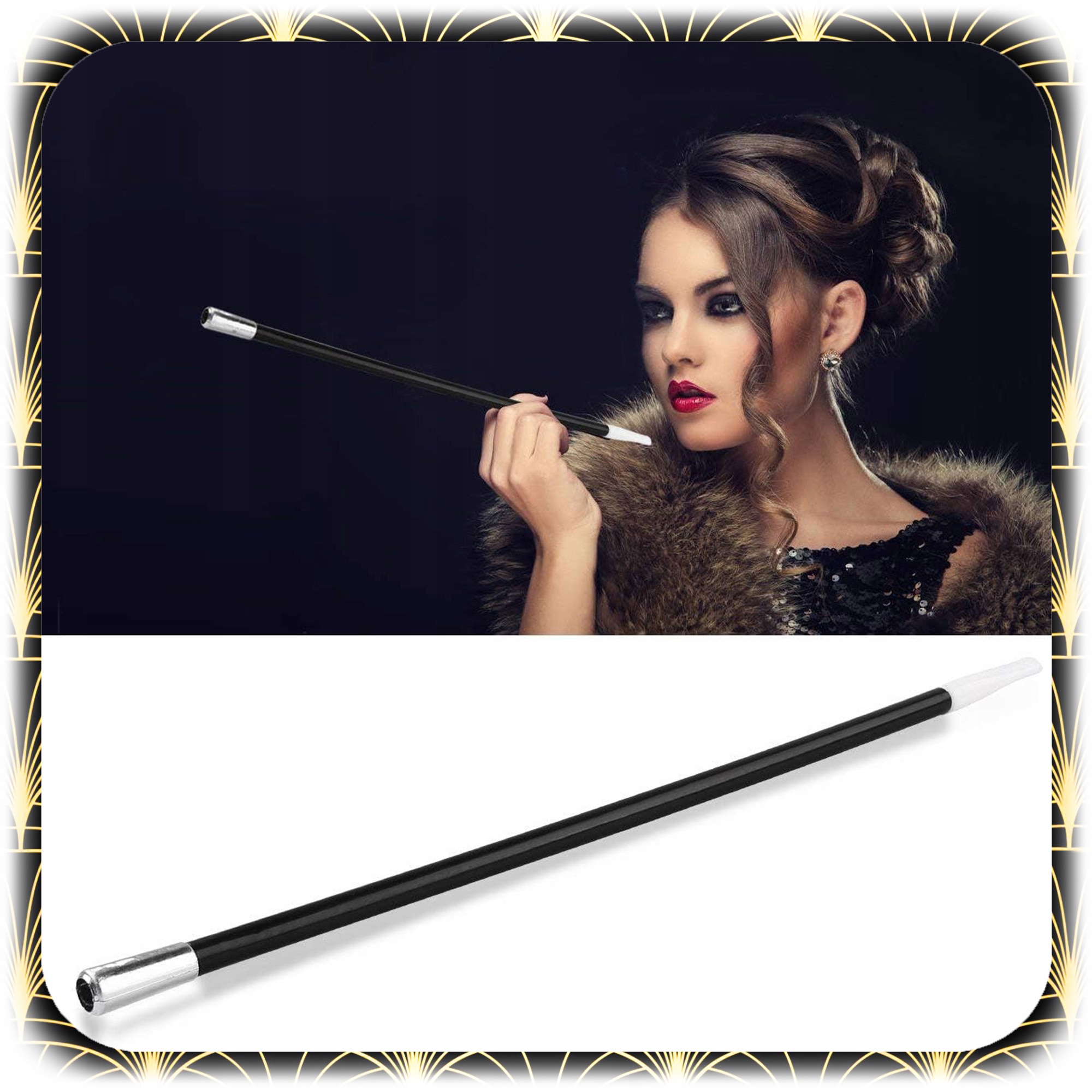 ZESTAW RETRO DAMSKI LATA 20 30 FLAPPER PRZEBRANIE KARNAWAŁ CYGARETKA 7 EL. Kolor dominujący czarny