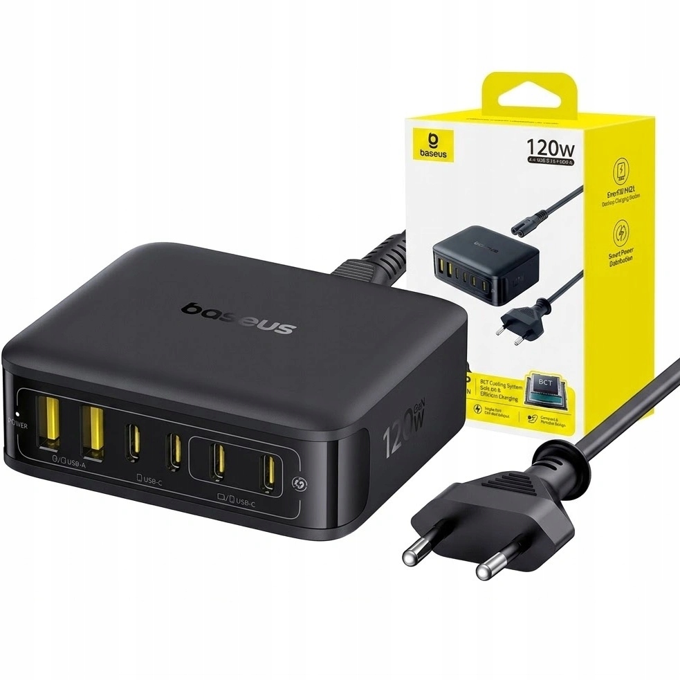 Baseus Nabíjecí Stanice Rychlá Nabíječka Gan 120W 4x Usb-c Typ C 2x Usb-a