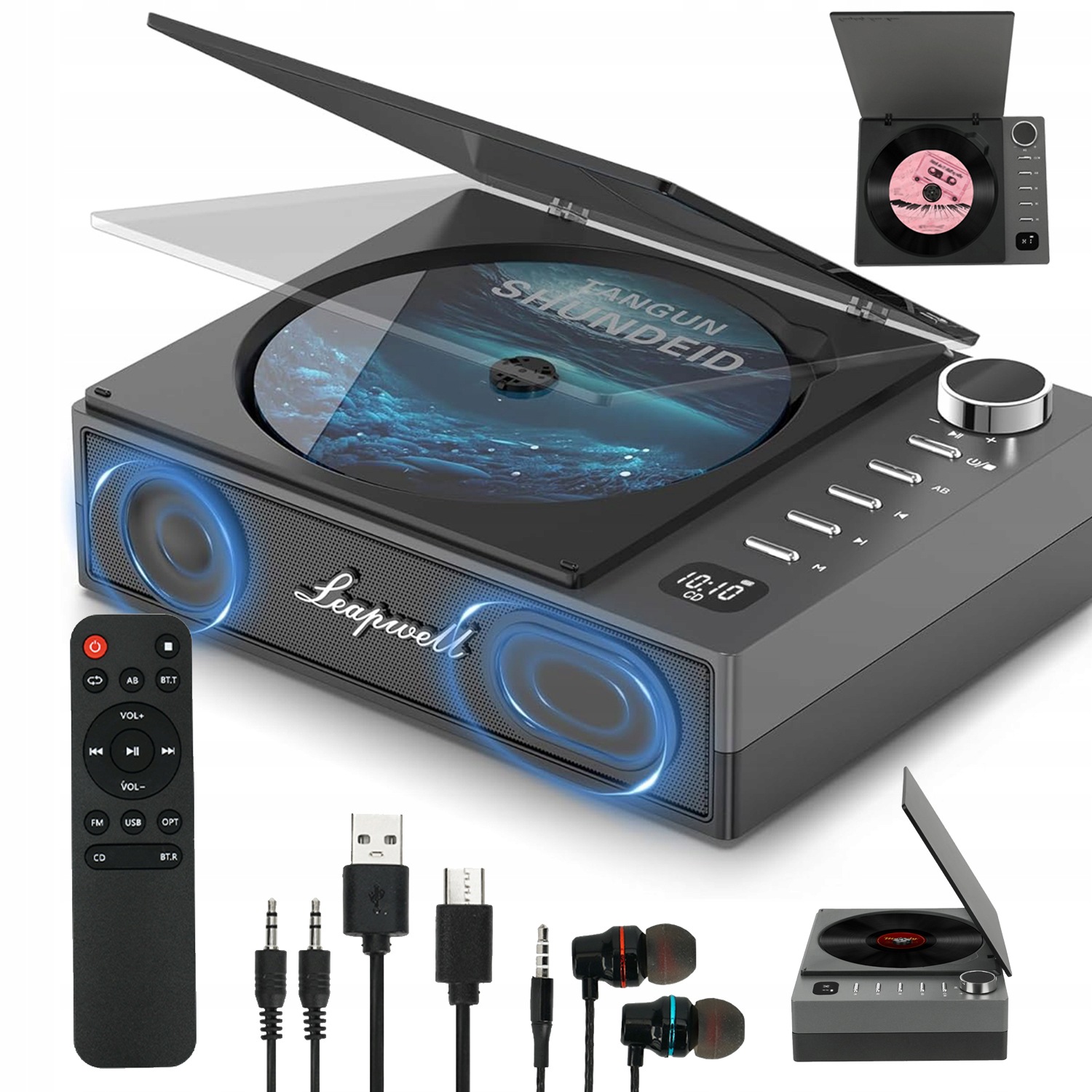 Bluetooth CD Přehrávač S Reproduktorem, 7 Retro Režimů, Černý, 4000 Mah