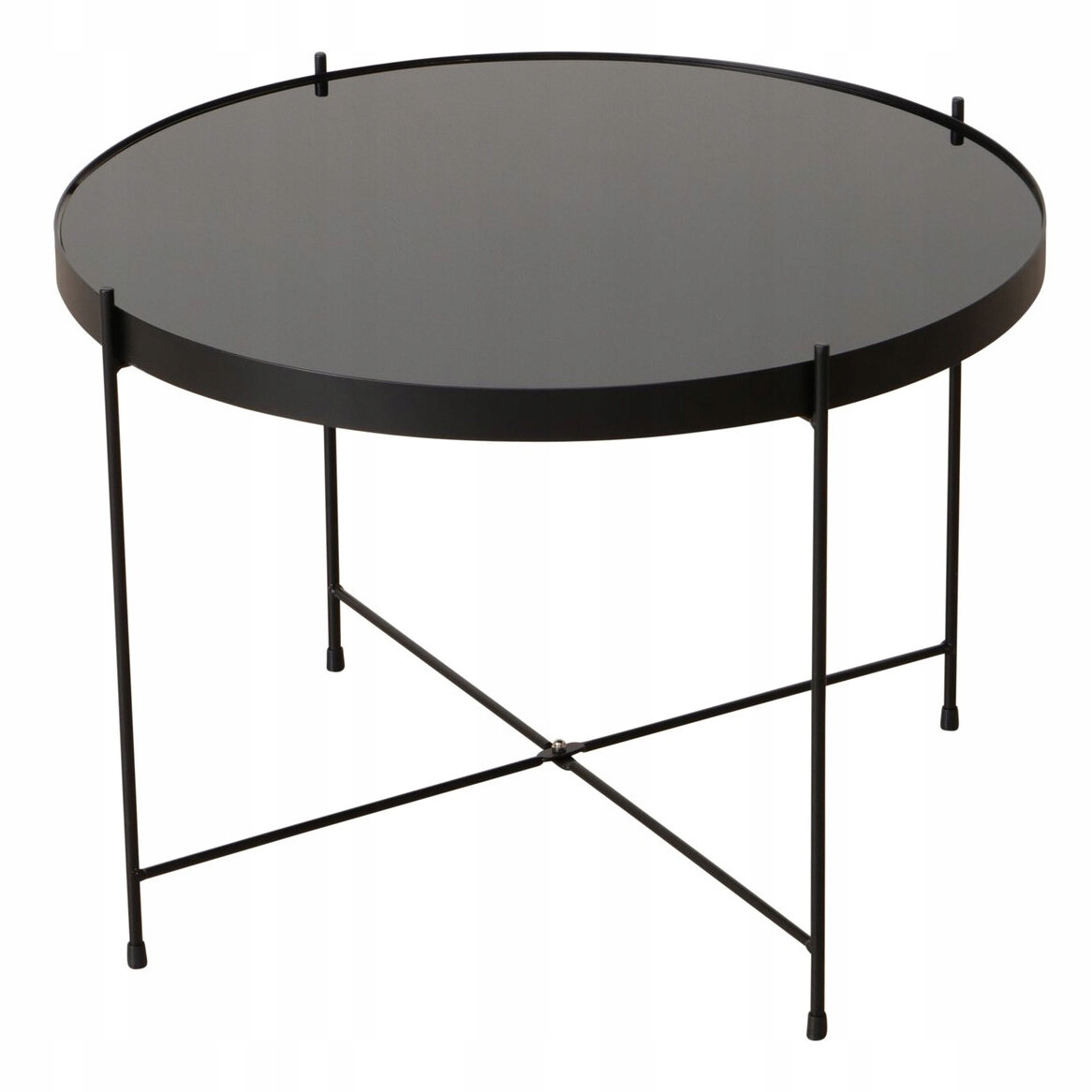 Konferenčný Stolík Kovový Okrahľavý Čierny So Sklenenou Doskou 40 cm