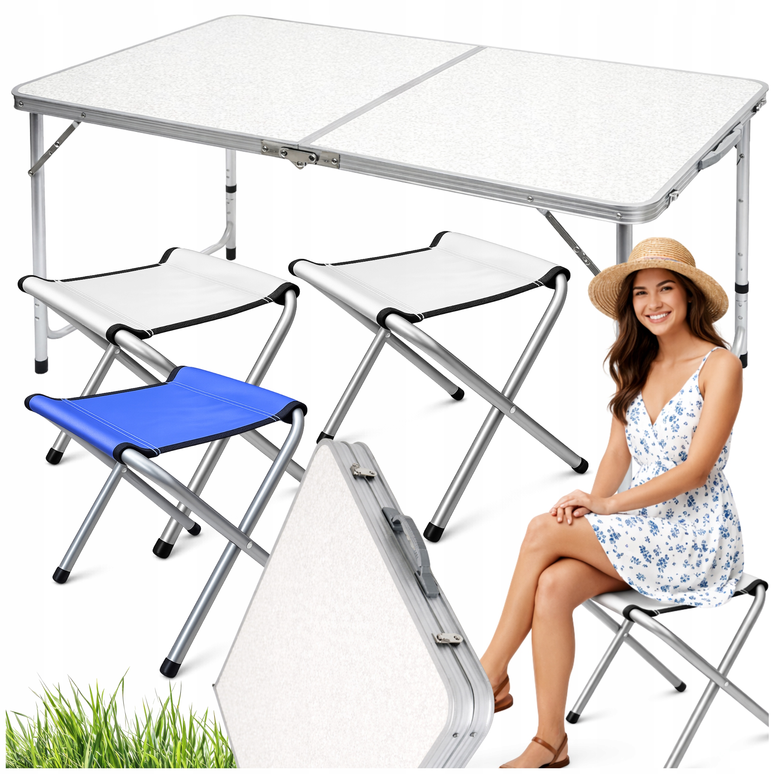 Stolik turystyczny z 4 krzesłami składany kempingowy rozkładany 120x60