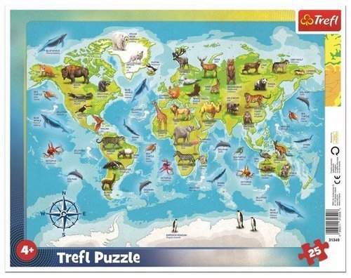 

Puzzle 25 Ramkowe Mapa Świat Zwierząt Trefl 31340