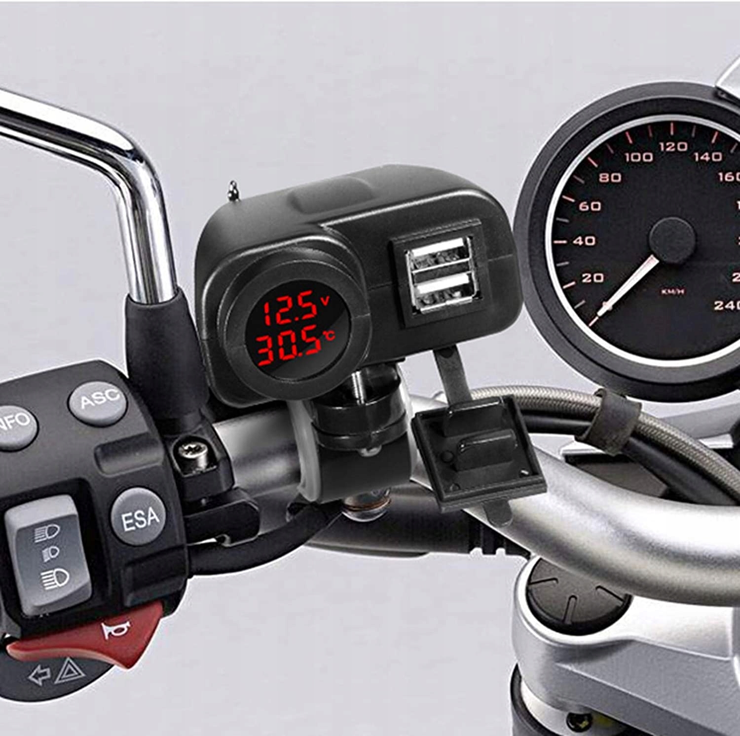 ŁADOWARKA MOTOCYKL WOLTOMIERZ TERMOMETR 2x USB BK Producent inny