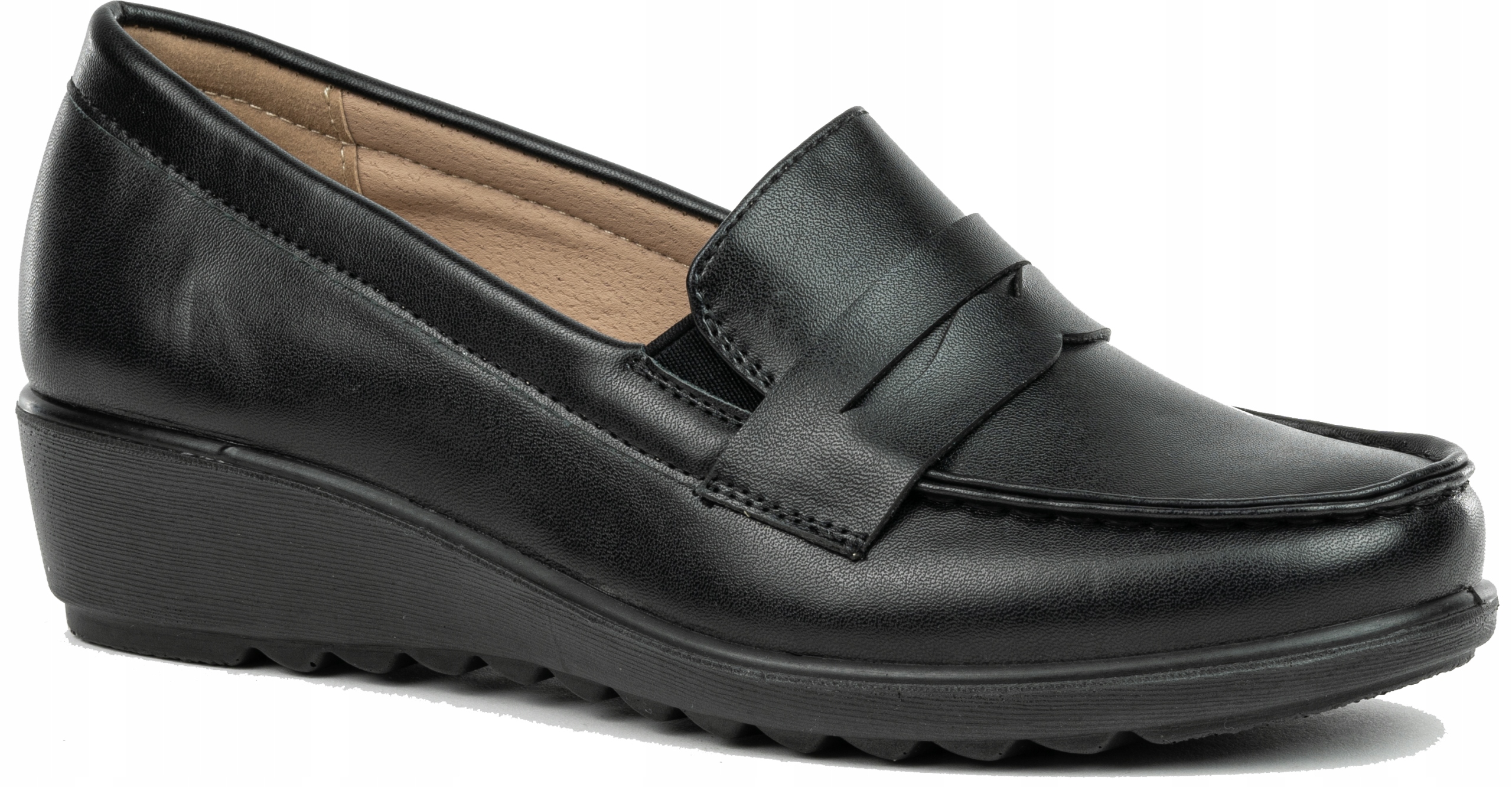 Półbuty Damskie Mokasyny Na Koturnie Wojtyłko 7B26021 Eko Skóra Czarne 40