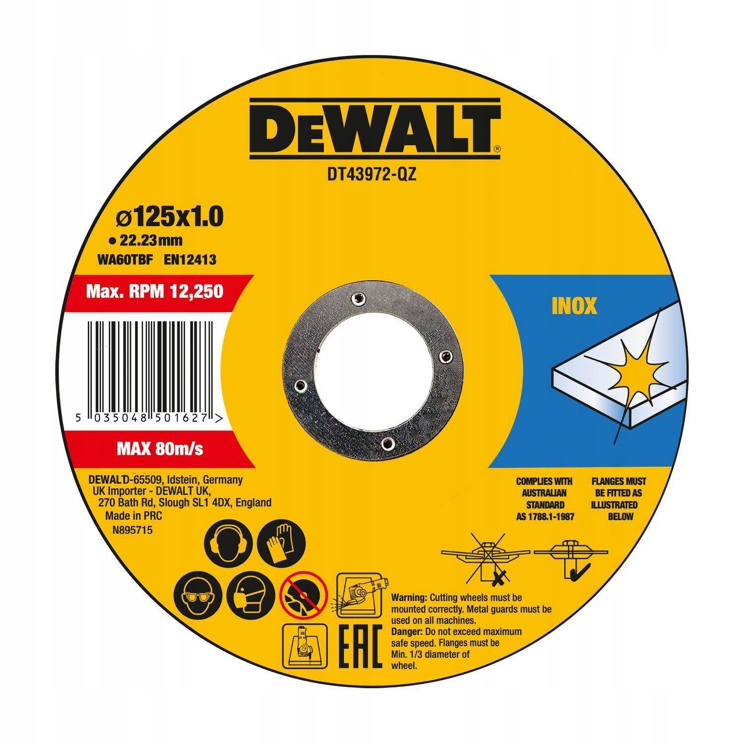 Tarcza do metalu stali INOX 125x1mm DeWALT DT43972-QZ