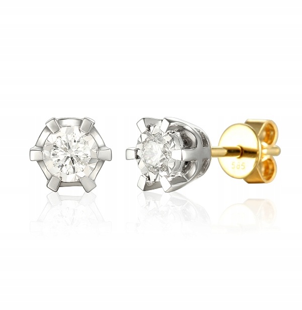 Złote Kolczyki 585 Brylanty 0.36ct Żółto Białe Złoto Kobieta