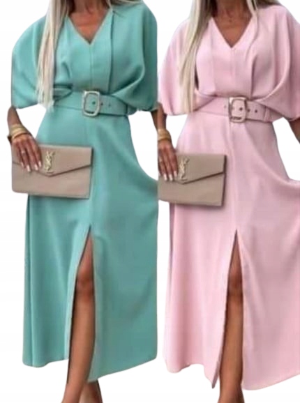 Sukienka midi rozkloszowana dekolt v beż Rozmiar M