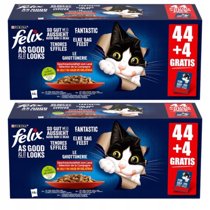 Levně Felix Krmivo pro kočky sáčky hovězí maso kuřecí kachna jehněčí 44x85g x2