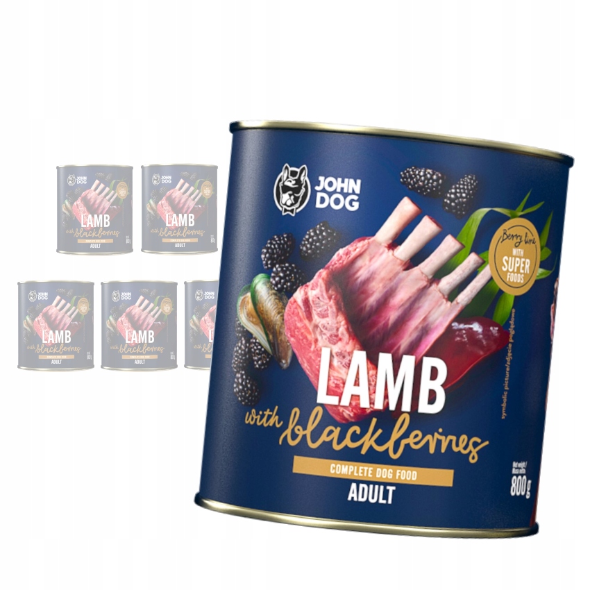 Levně John Dog Adult Jehněčí s ostružinami 6x800g Plechovka