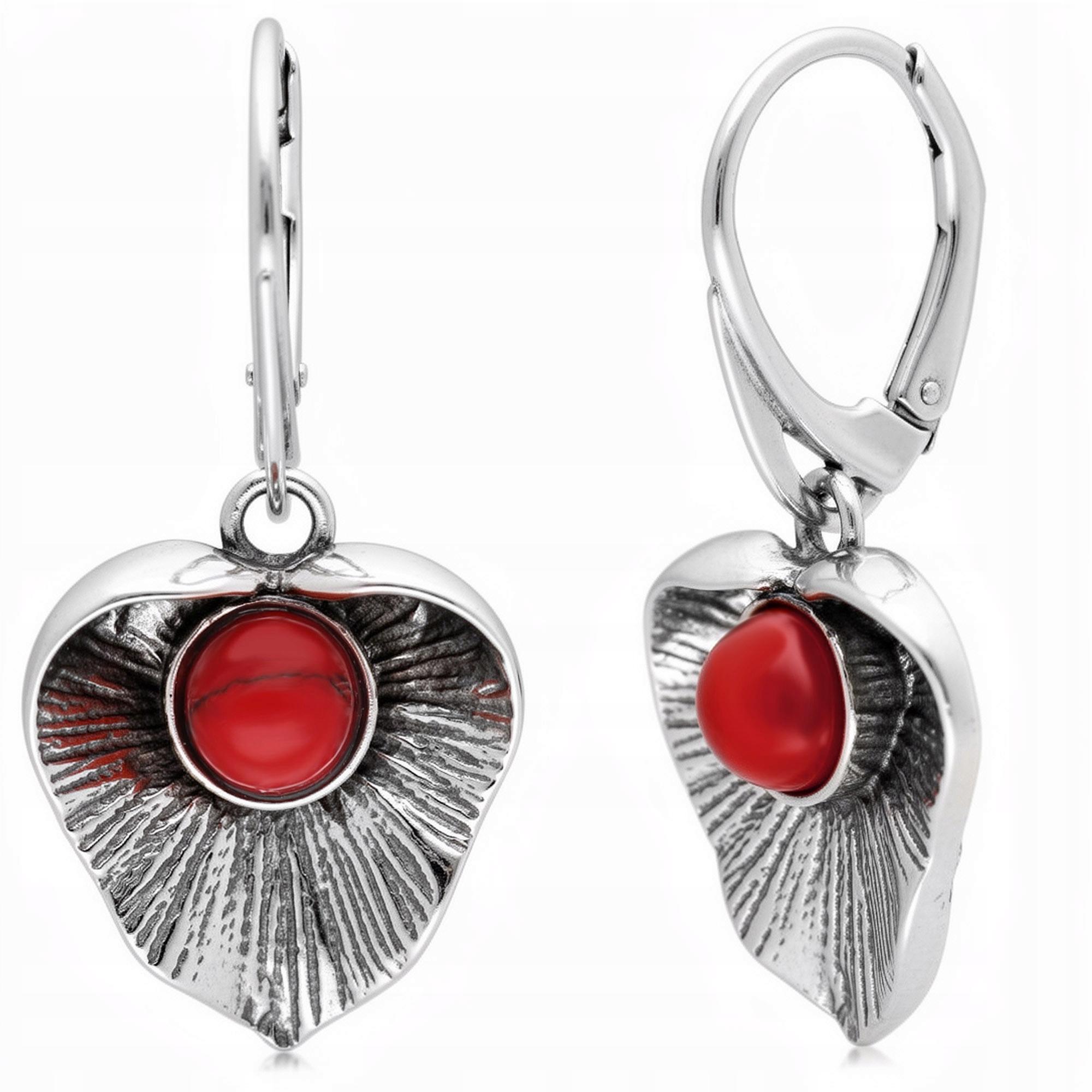 Stříbrné Oxidované Náušnice S Korálem