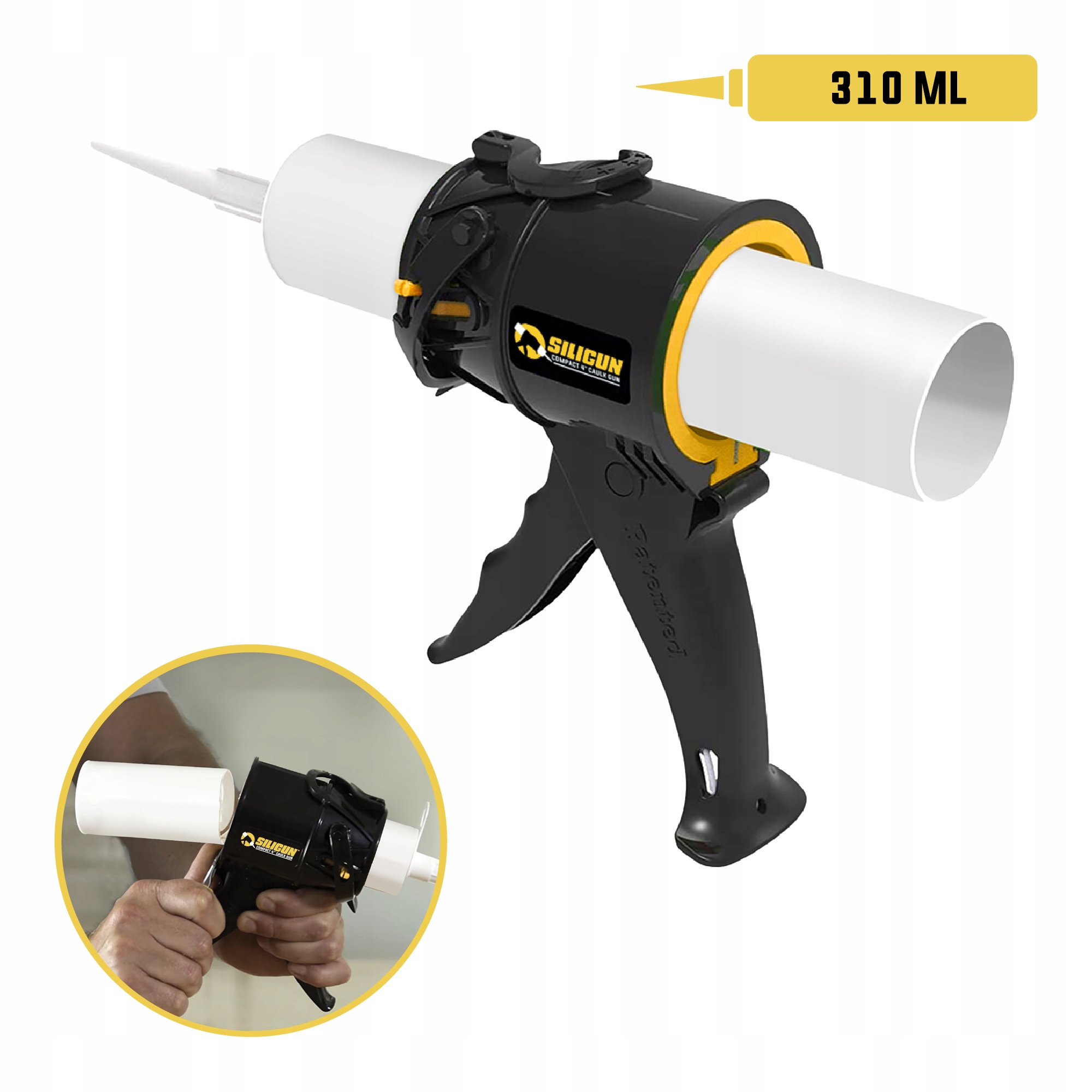 Pistole na silikon Siligun kompaktní odšťavňovač Tuby 310 ml