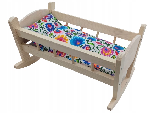 KOŁYSKA DREWNIANA dla lalek NIEMALOWANA + POŚCIEL