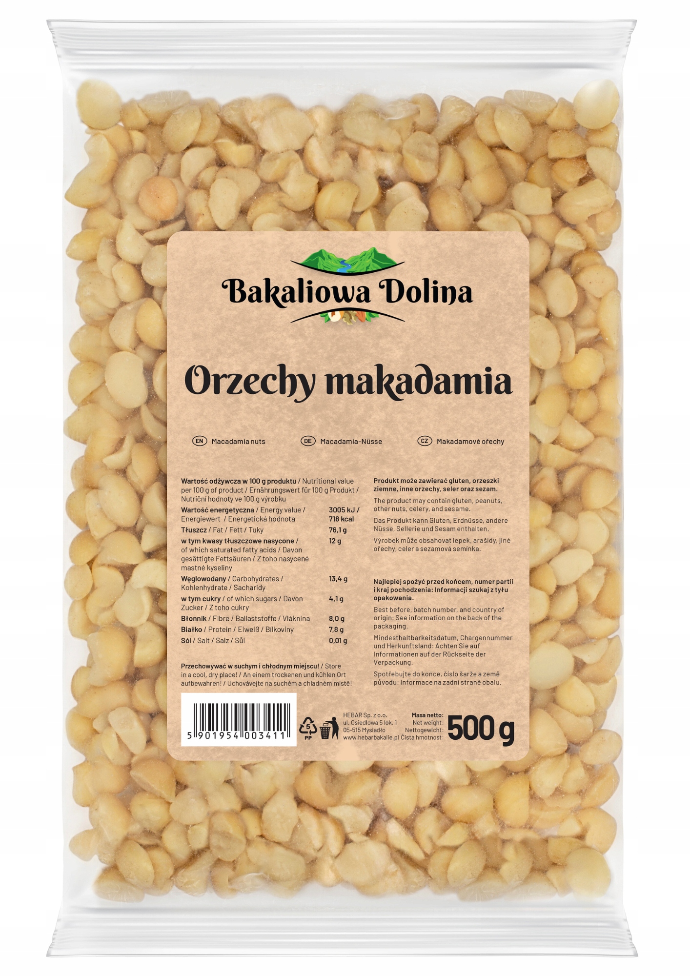 Levně Makadamové Ořechy Macadamia 500 G Velké Půlky Přírodní Keto Vege