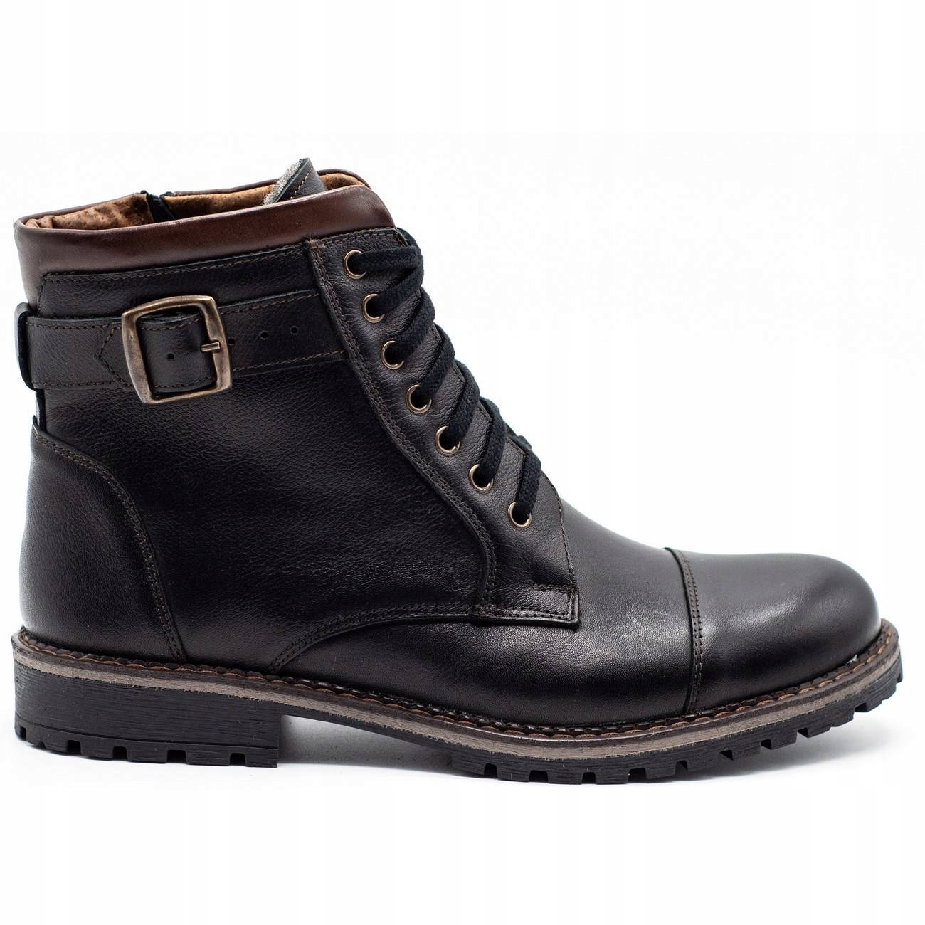 

Buty Męskie Ocieplane Zimowe Czarne Skóra 910MP 48