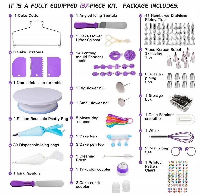 Levně Sada Dekorací Na Výrobu Dortů 137 Ks Otočný Talíř Zadní Akcesoria