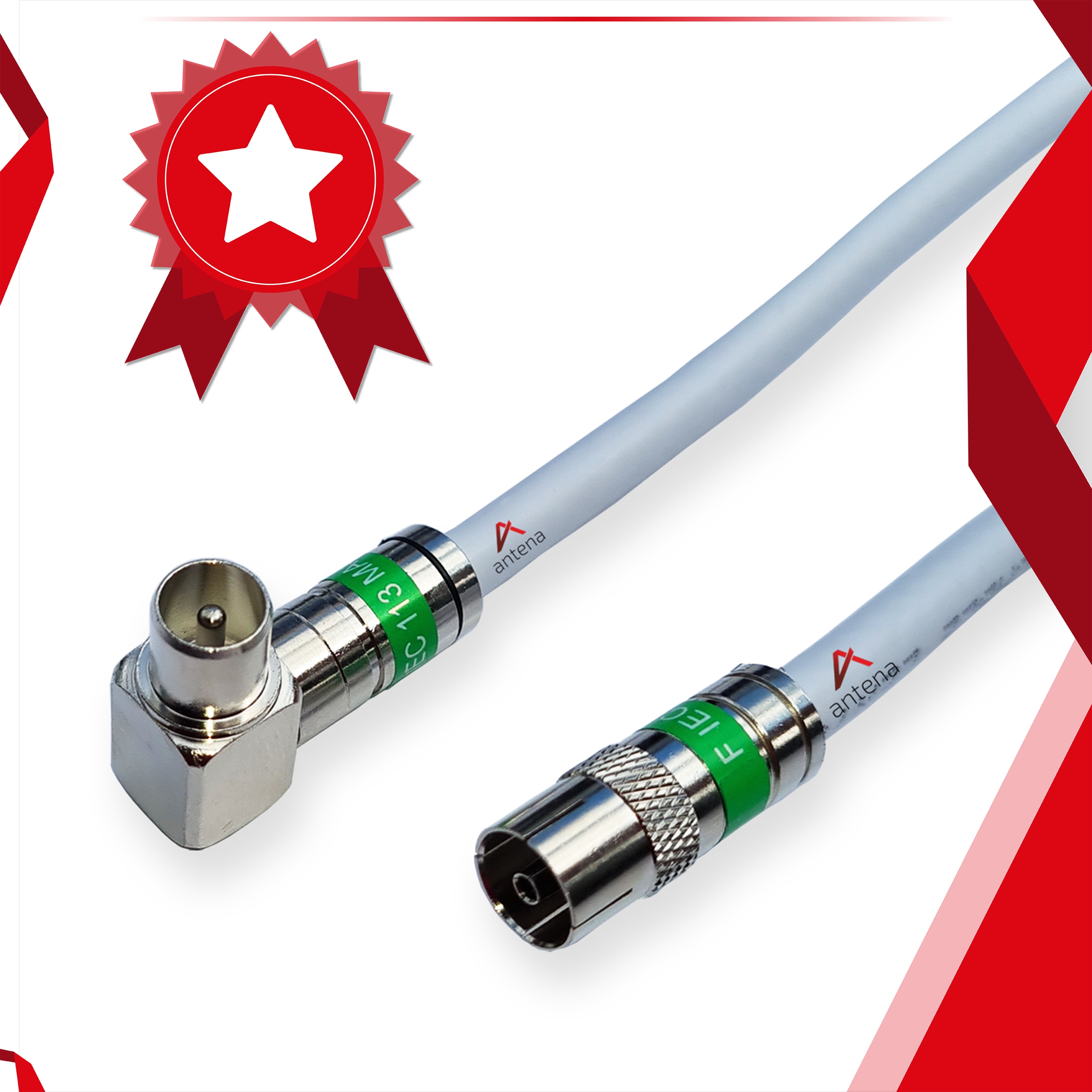 Kabel antenowy Wtyk TV kąt - Gniazdo TV proste 25m Złącza wtyk antenowy - gniazdo antenowe