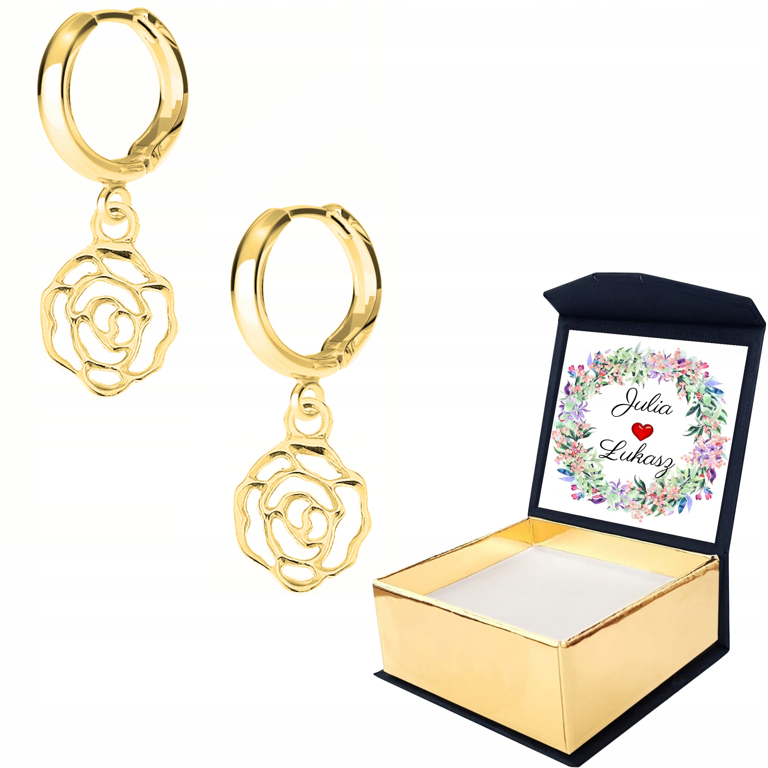 Náušnice zlaté Květ Květina Růže Vlastní Potisk