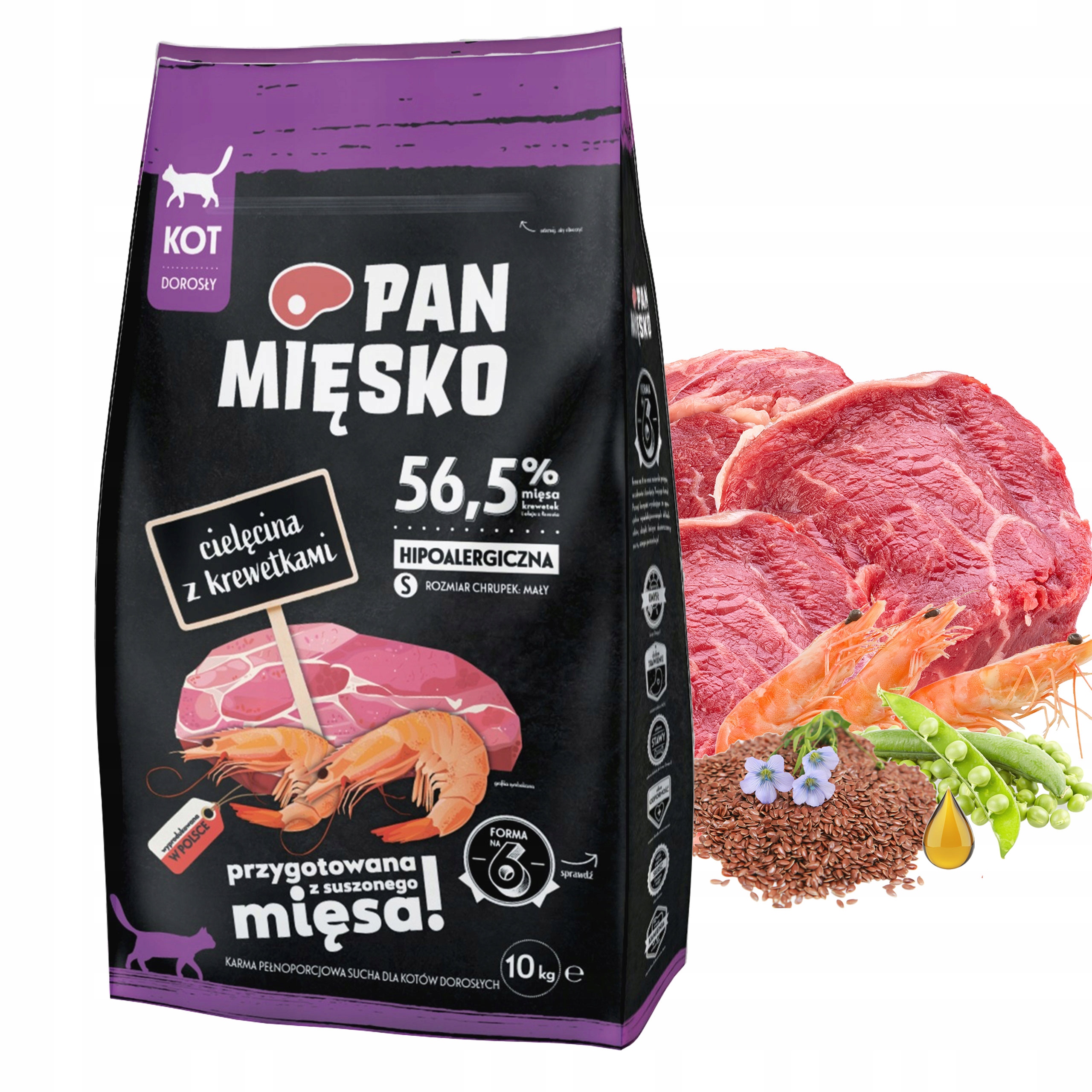 Levně Pan Mięsko Krmivo suché pro kočky Telecí krevety Křupky 10 kg