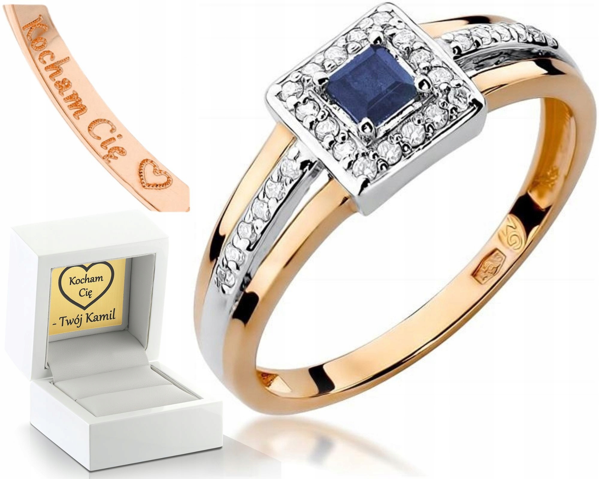 Zlatý Prstýnek Z Růžového Zlata, Briliantový Safír