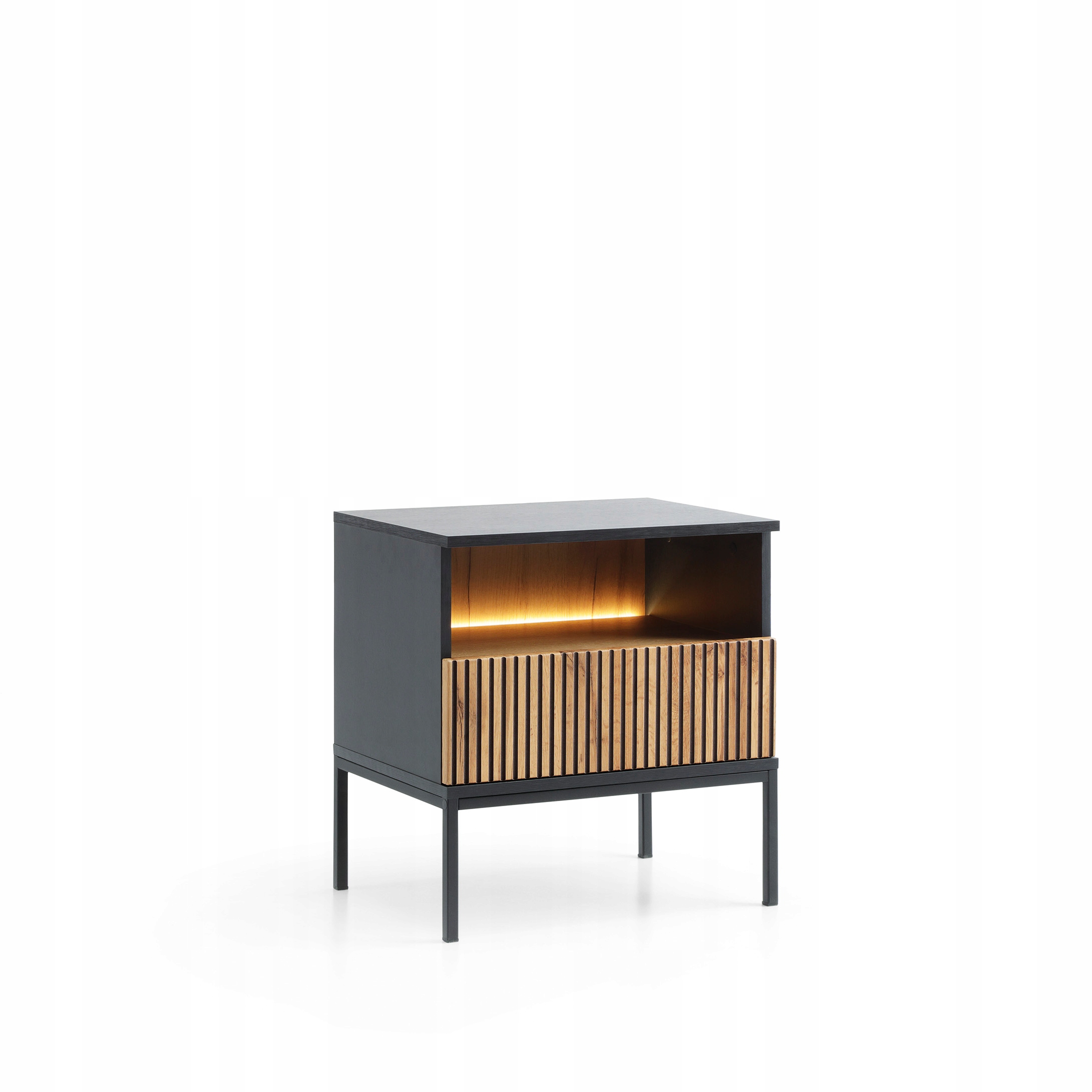 Noční Stolek Sentiero 54 cm Šuplík Noční stolek do ložnice Černý Grafit