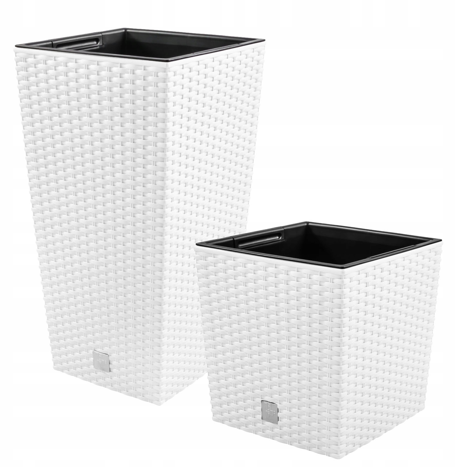 

2x ratanowe doniczki białe wkłady 32cm i 61cm
