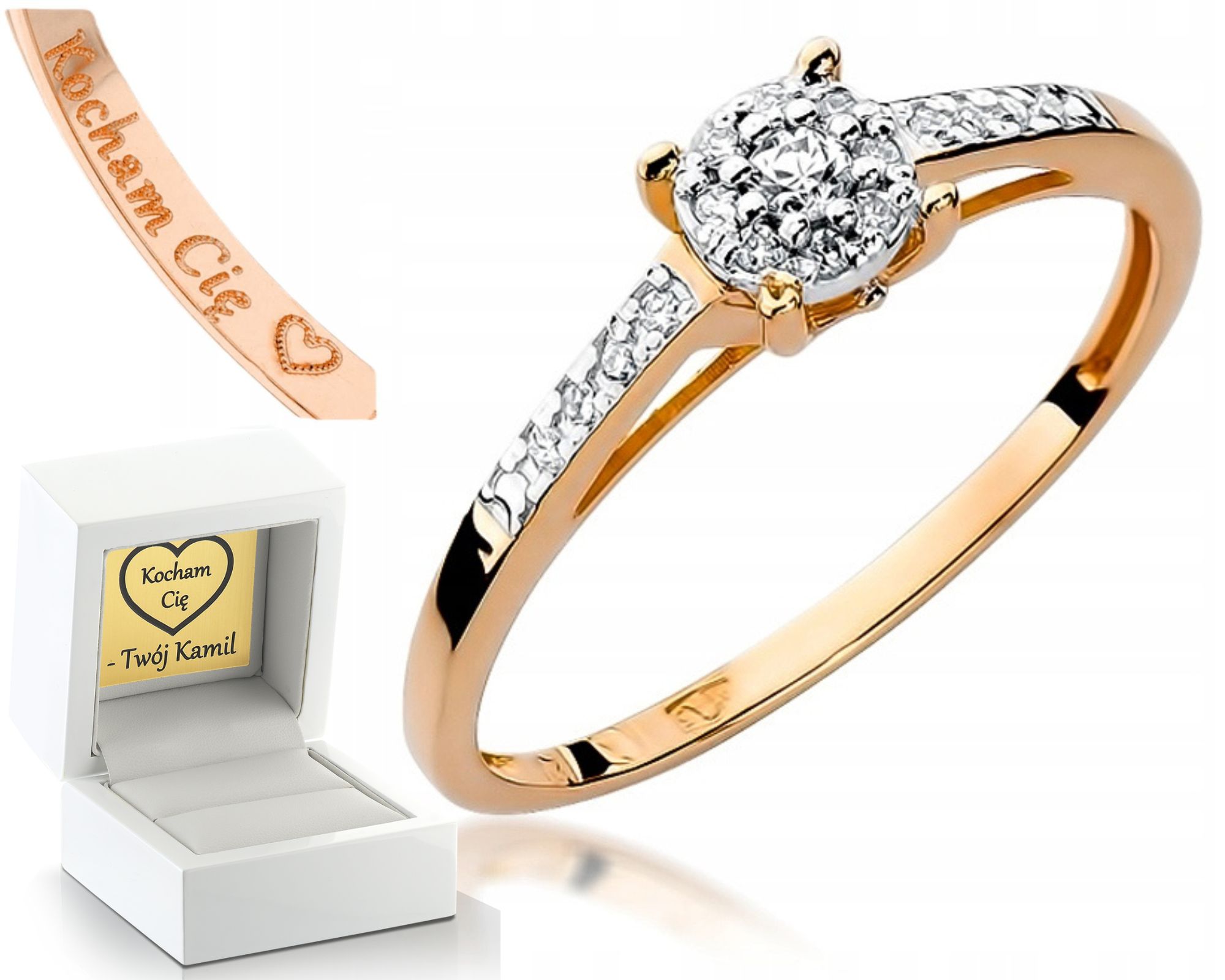 Prstýnek Brilianty Růžové Zlato Gravírování BONUS585 Zásnubní Dárek