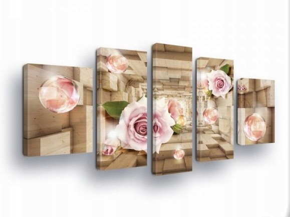Obraz 170x100 Ruže ružové kvety drevo 3D romantický moderný polyptych