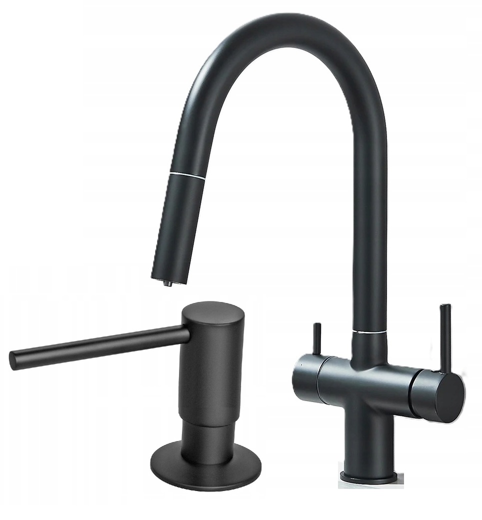 Kuchynská batéria Trojcestná pre filter čierna DiVa Oceľový výtok