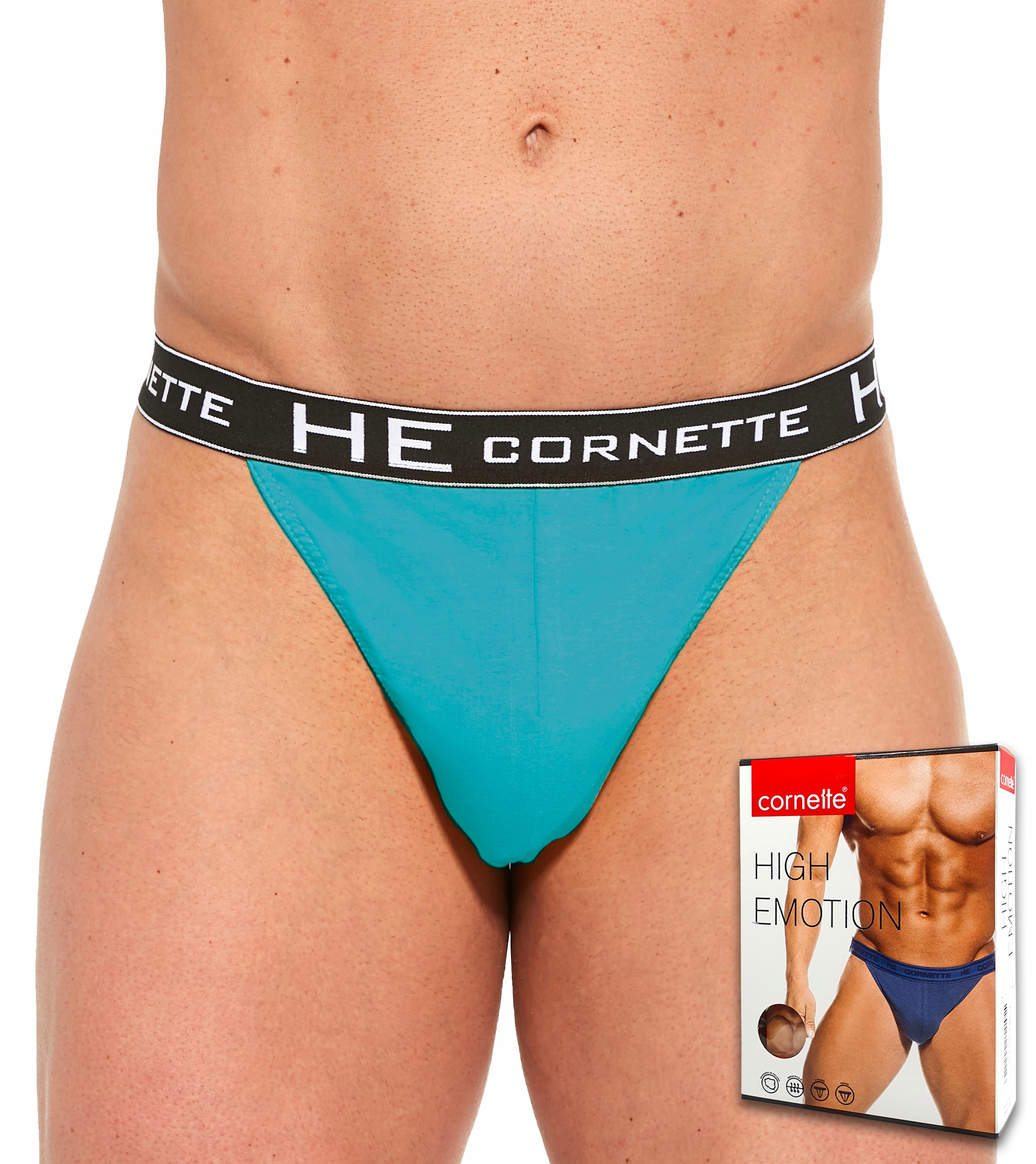 Slipy Cornette Tanga Pánské bavlněné tyrkysové XL