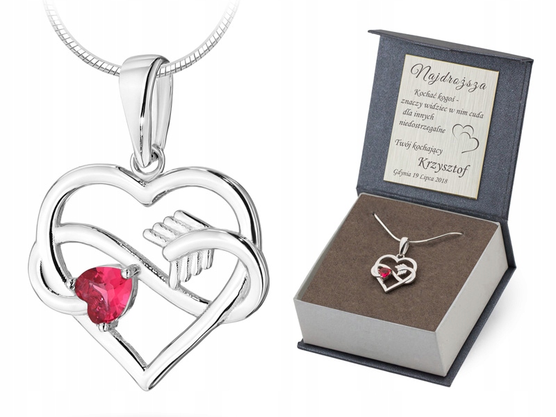 Stříbrný Komplet ryzost 925 Řetízek 42 cm a Přívěsek Srdce Zirkony Gravírování