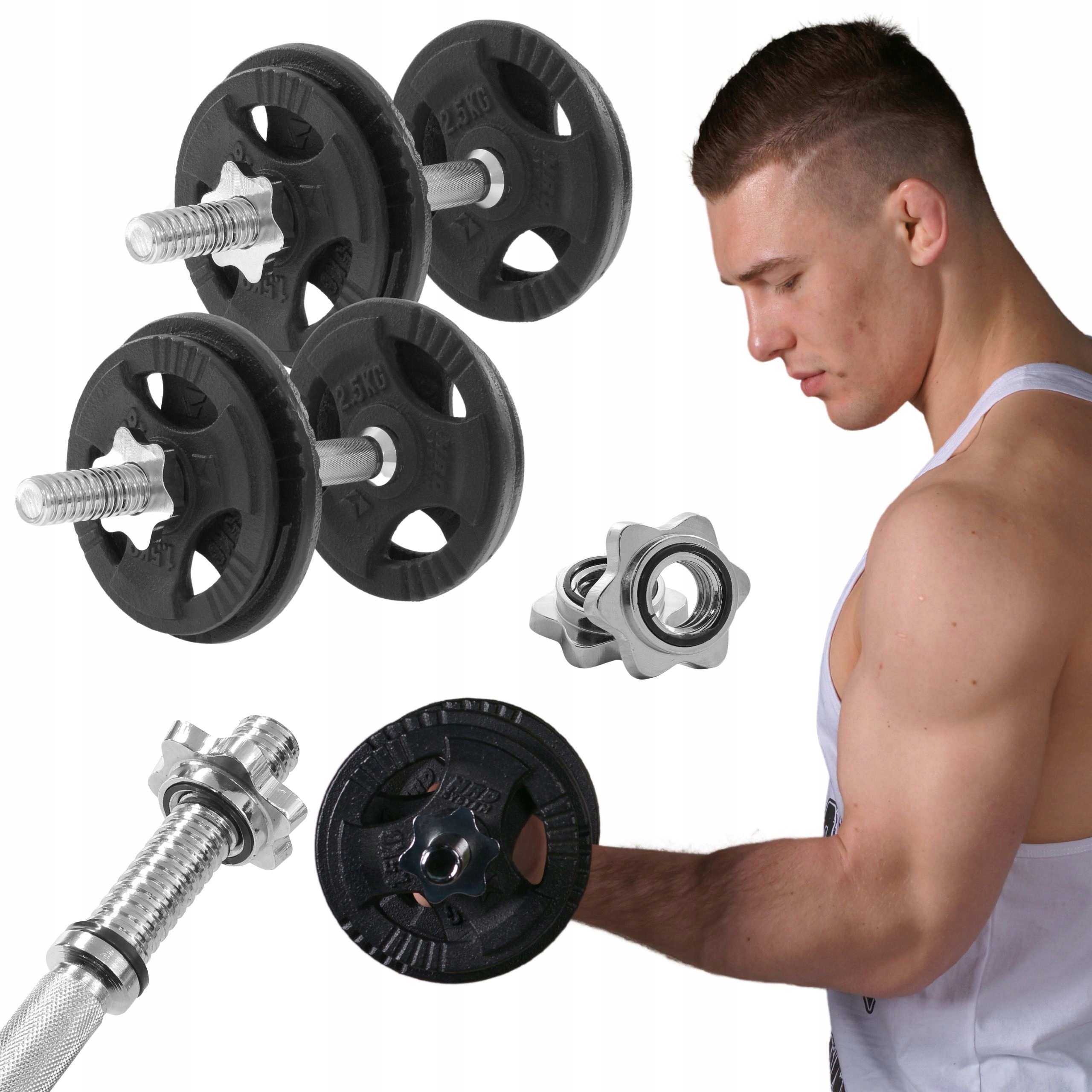 Hrd System Regulowane Hantle Żeliwne Zestaw 2 x 10kg Gryf Zaciski
