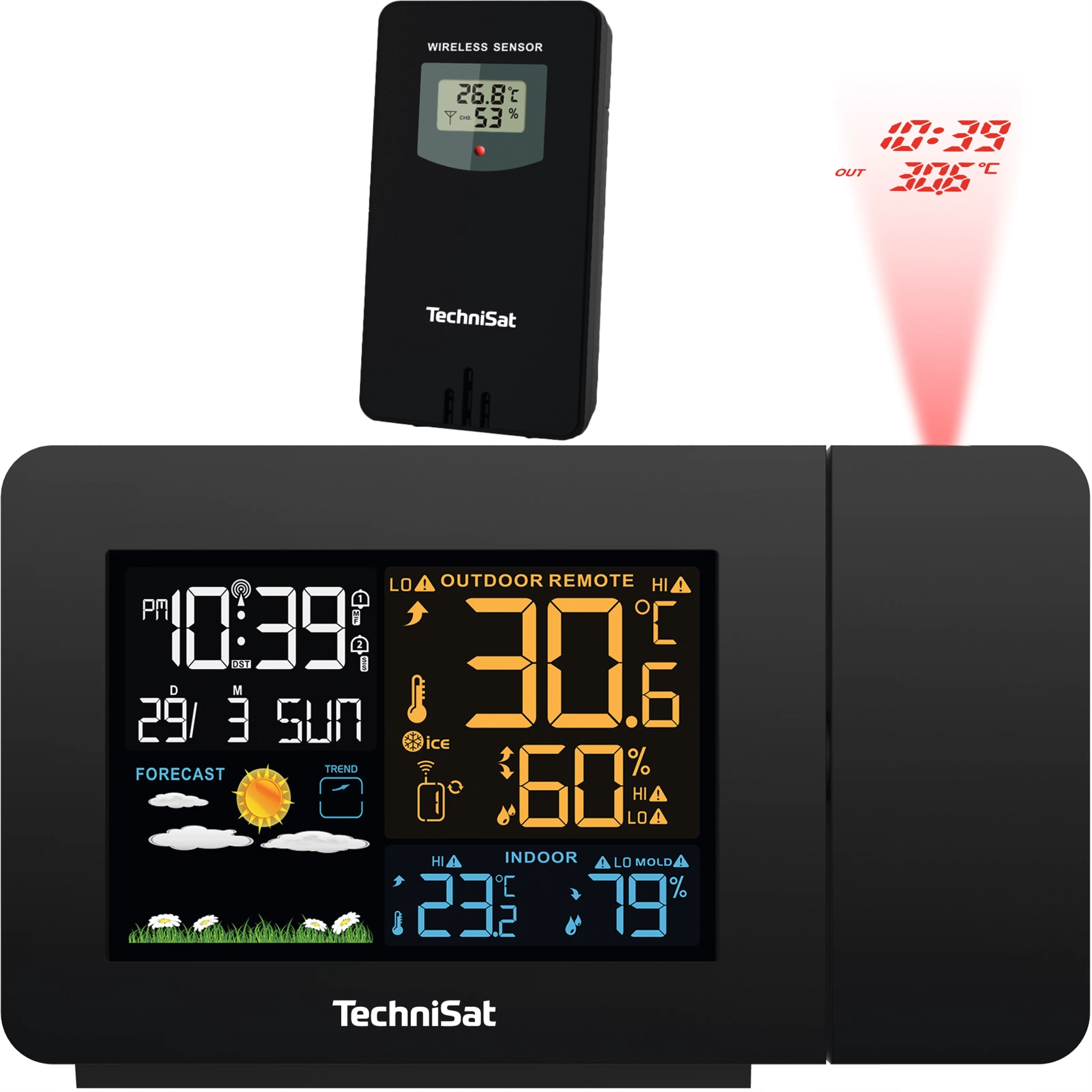 Stacja Pogody Pogodowa Z Projektorem Czasu Zewnętrzny Czujnik Temperatury