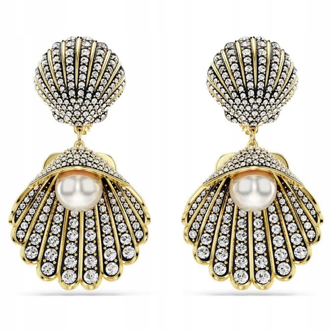 Klipsy Idyllia Swarovski Mušle s perličkou ocel pozlacená 5683946