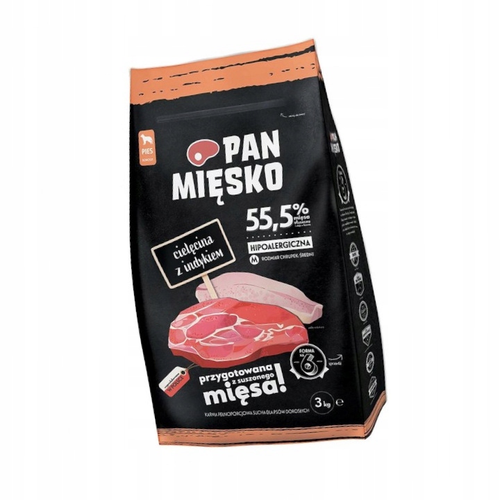 Levně Pan Mięsko Krmivo pro psy, hovězí a krůtí s křupkami, velikost M, 3 kg
