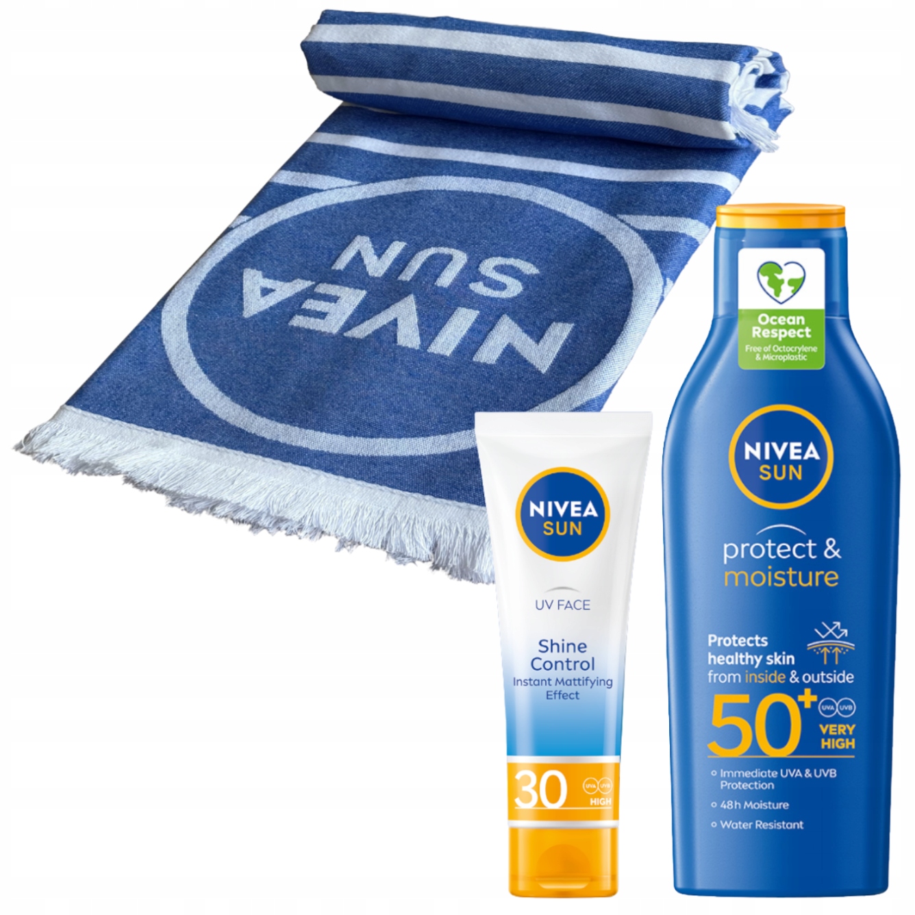 Nivea Sun Krem do twarzy z filtrem SPF30 Balsam przeciwsłoneczny +Ręcznik