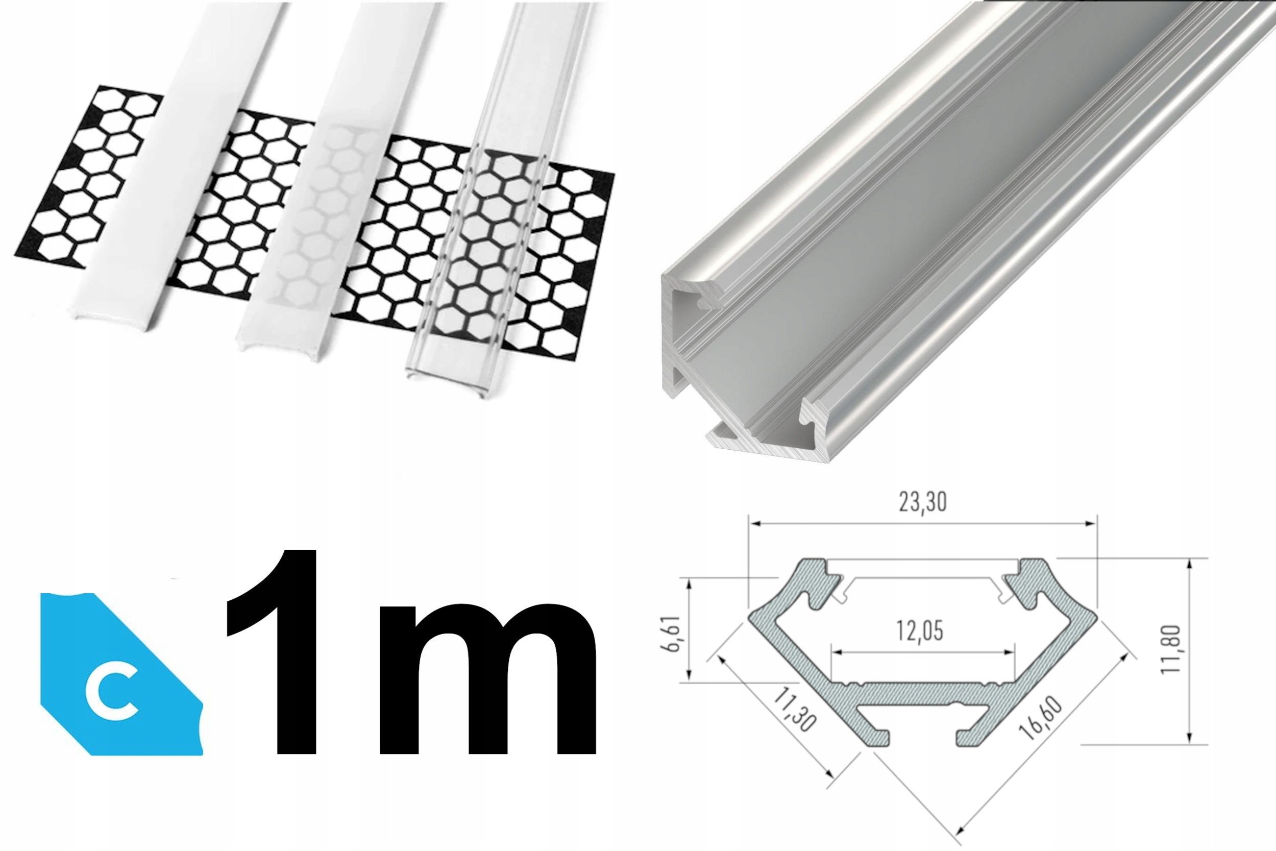 

Profil do Led kątowy 45° narożny 1m Srebrny +klosz