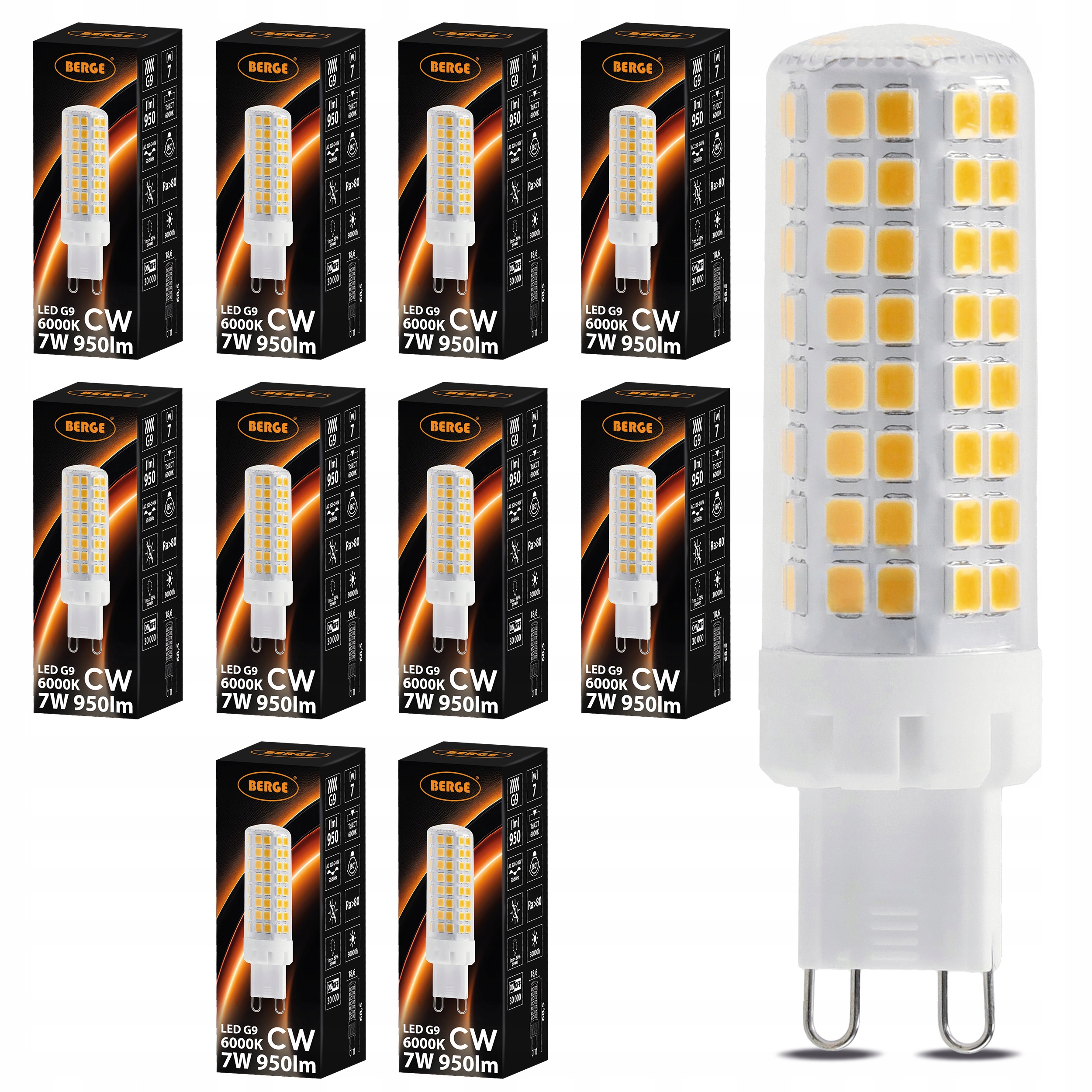Led žárovka G9 7W 950lm Studená barva 6000K Chladná bílá pro lampy 10x