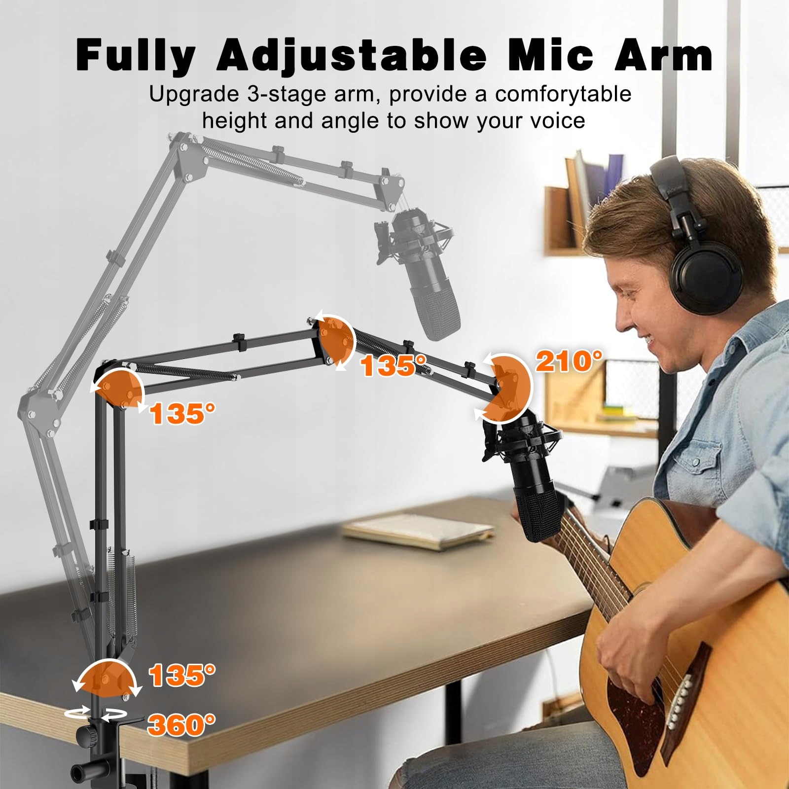 JUBOR Statyw Mikrofonowy Boom Arm Regulowany Uchwyt do Mikrofonu z Klamrą — miniatura 4