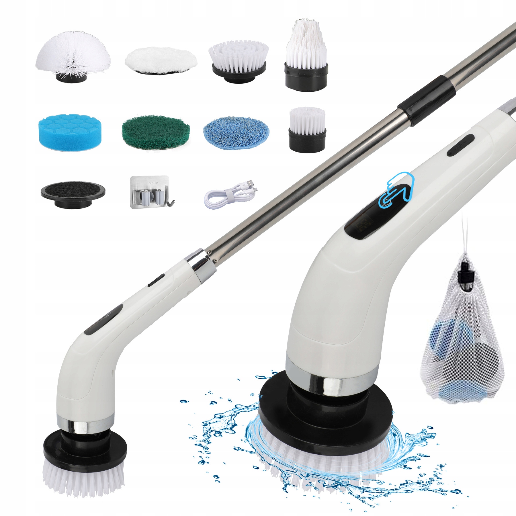 9V1 Bezdrátový Elektrický Rotační Čisticí Kartáč Mop LCD 2 rychlostní stupeň