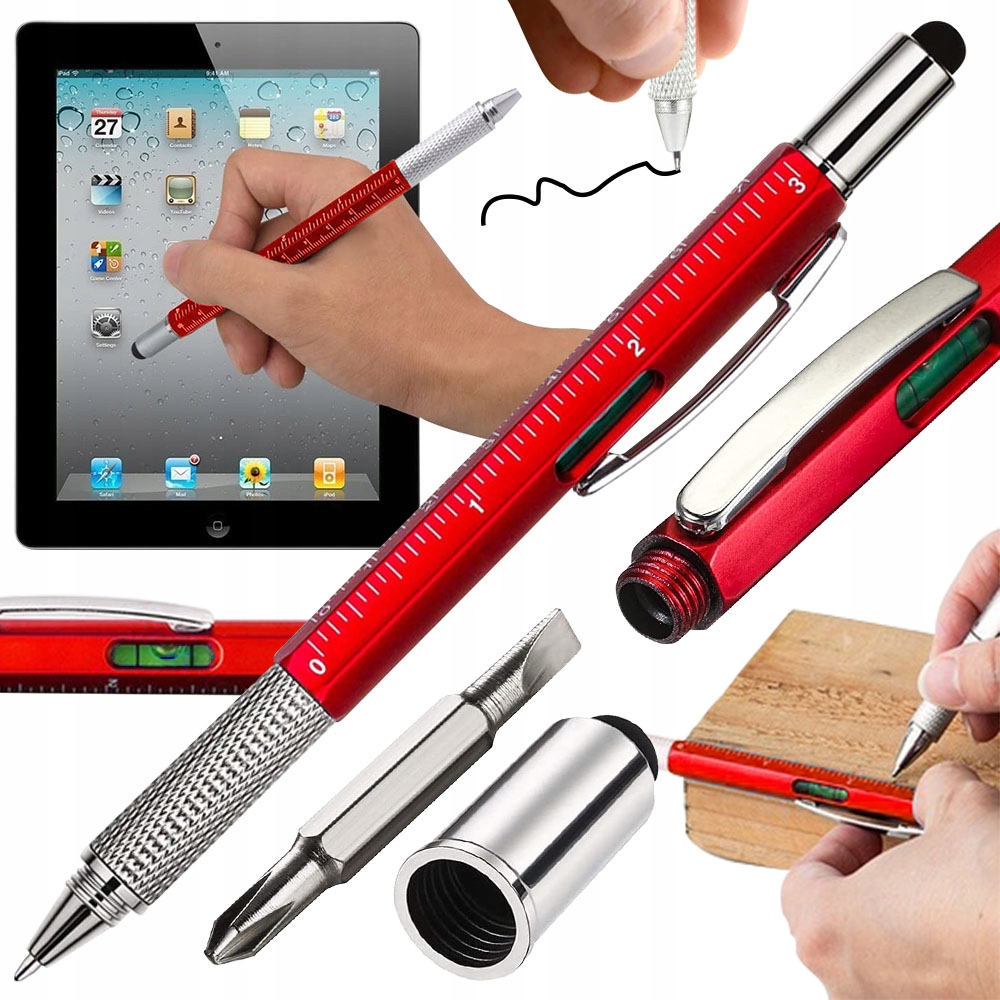 UNIWERSALNY DŁUGOPIS WIELOFUNKCYJNY MULTITOOL ŚRUBOKRĘT POZIOMICA 6W1