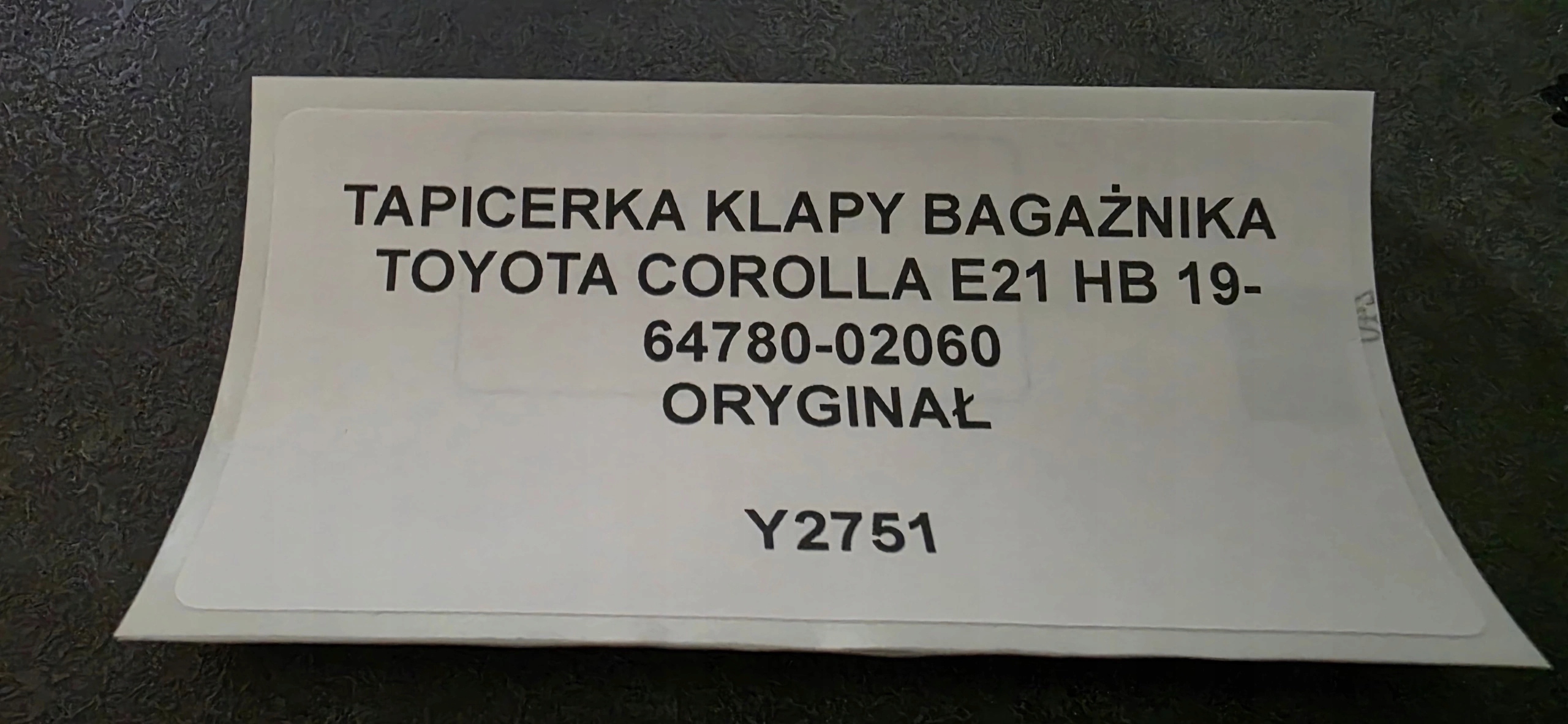 upholstery bonnet boot TOYOTA COROLLA E21 HB 19- original 64780-02060