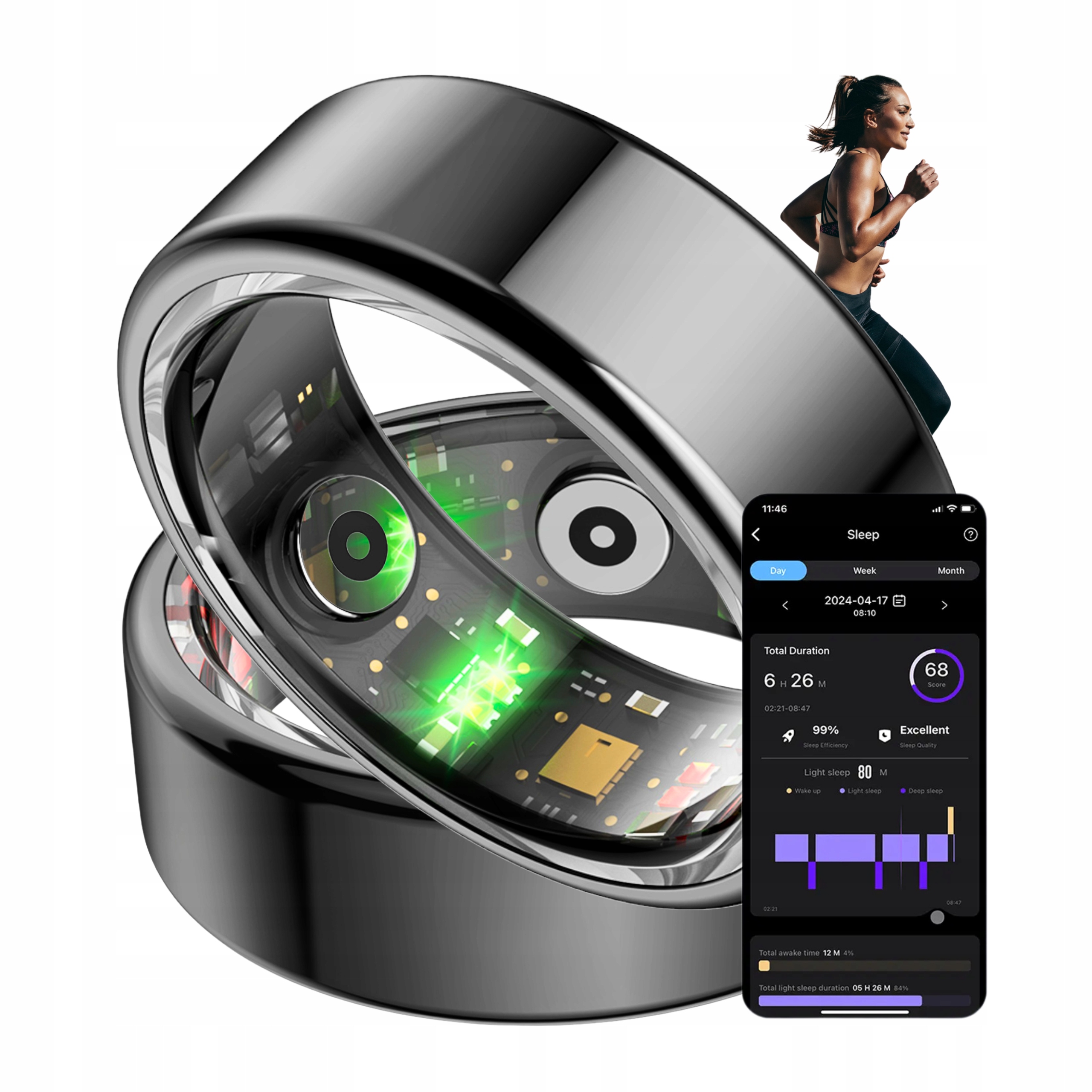 Smartring Colmi R02 18.1mm Smart Ring Roz. 8 Ip68 Monitor Snu Czarny