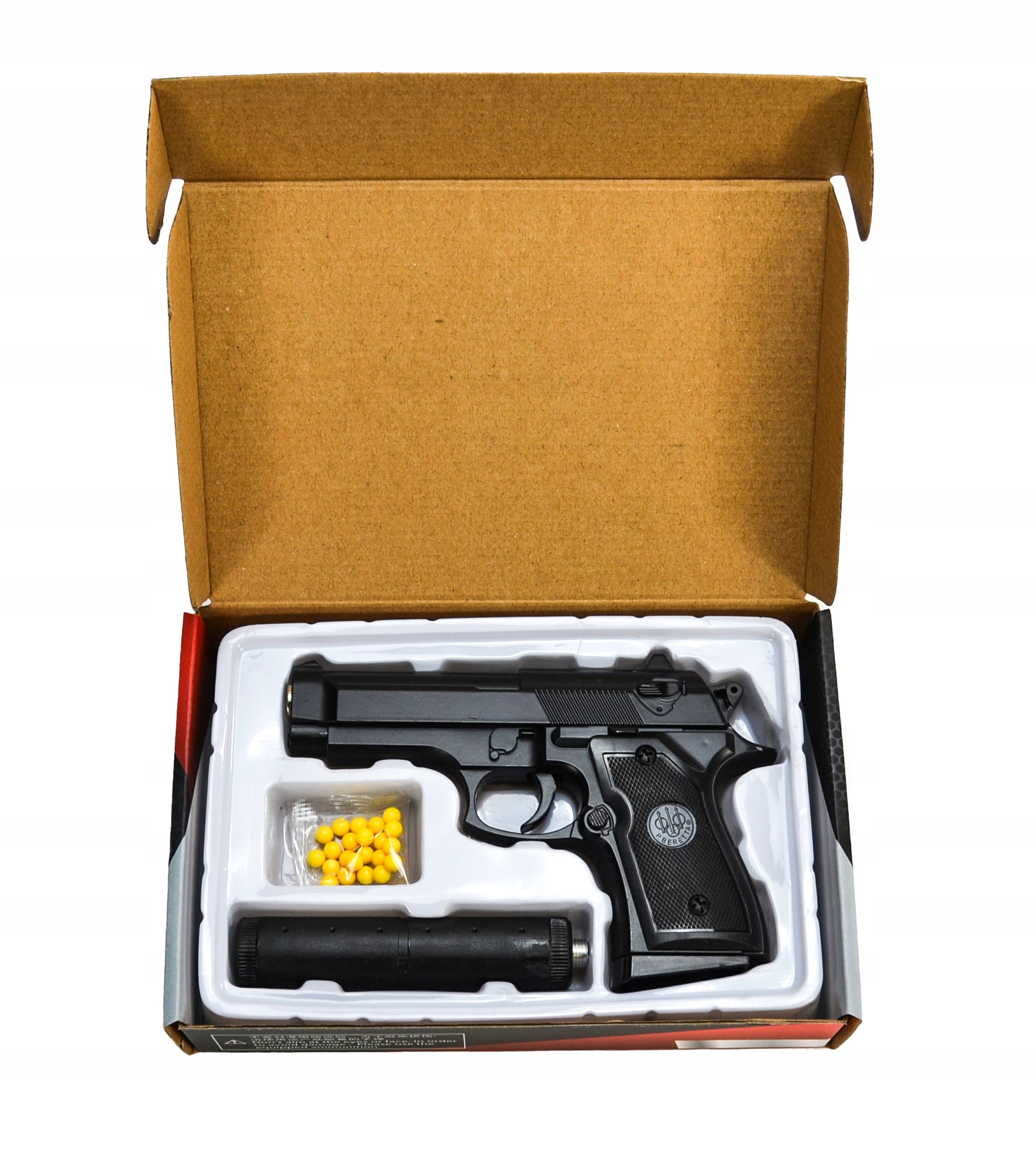 METALOWY PISTOLET TŁUMIKIEM BERETTA V1+ ASG KULKI Kod producenta 64362647